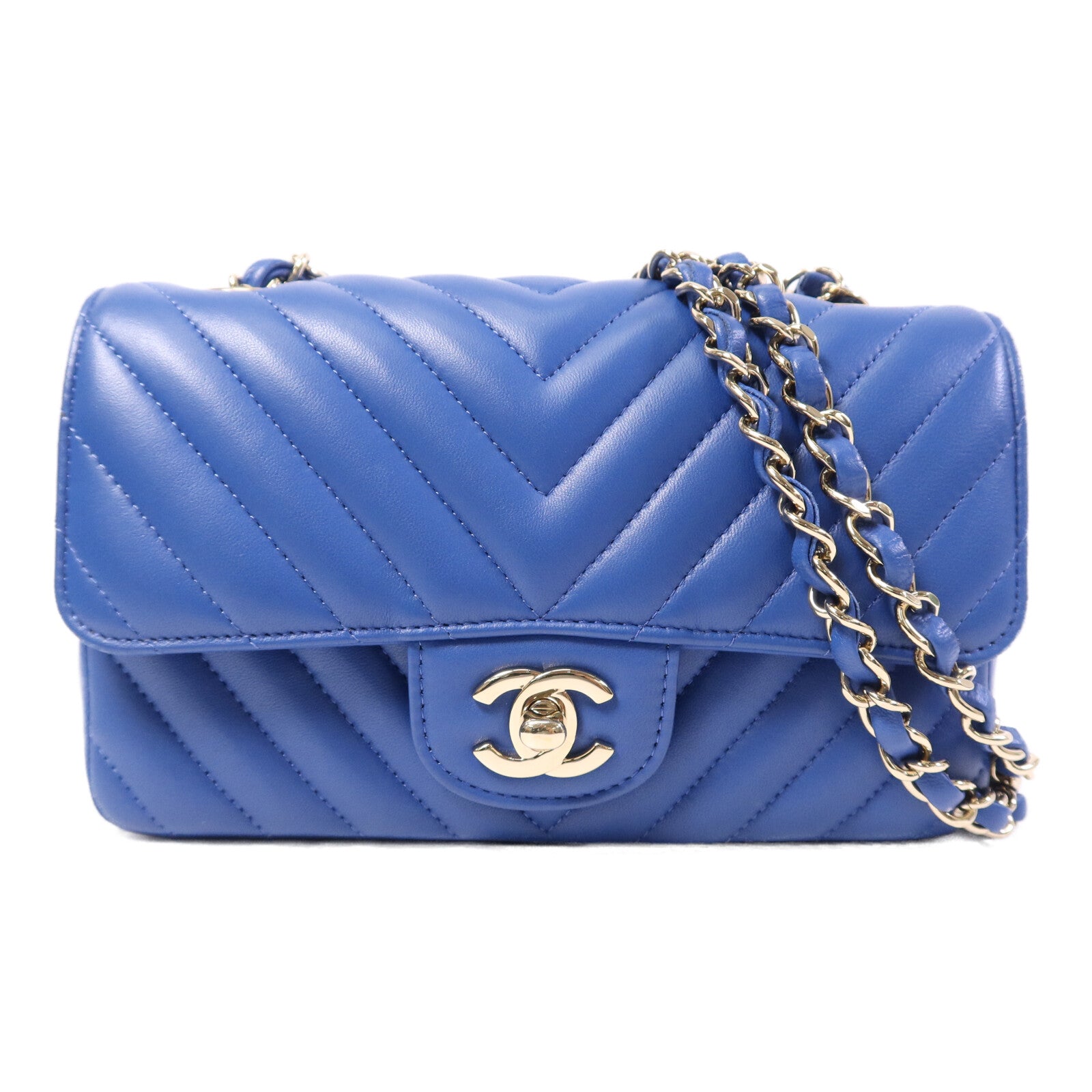 CHANEL 牛皮皮革Mini Classic 20銀扣鏈帶肩背袋