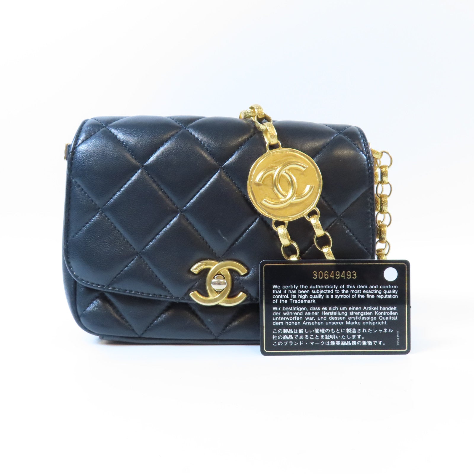CHANEL 【激減優惠】菱格羊皮皮革Chain Shoulder金扣金扣肩背袋黑色