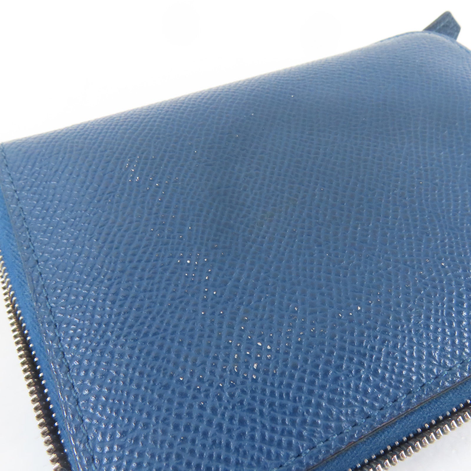 HERMES Epsom皮革Round Zipper Wallet銀扣錢包藍色