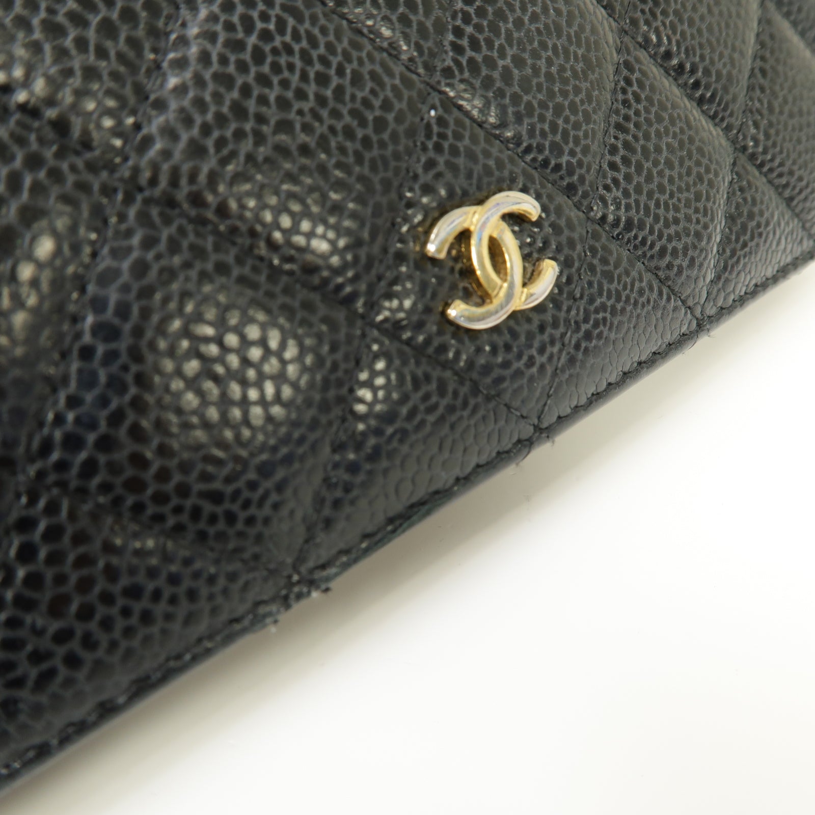 CHANEL 菱格Caviar皮革Long Wallet金扣長錢包黒色