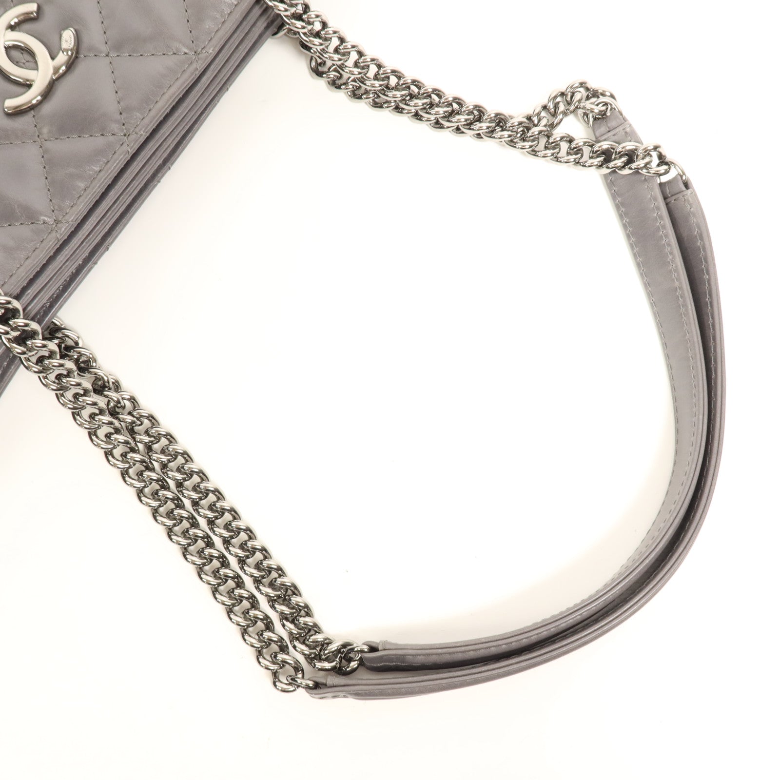 CHANEL 牛皮皮革Chain Shoulder Bag銀扣鏈帶肩背袋