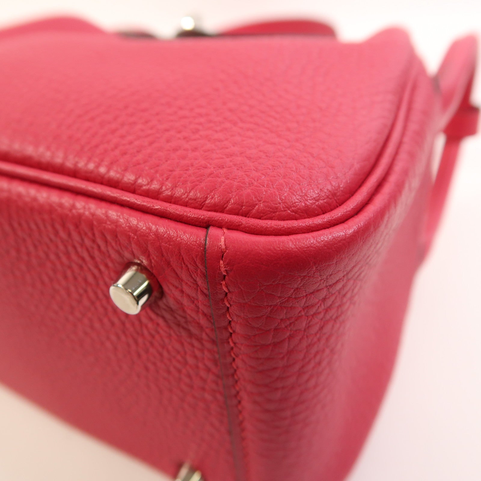 HERMES Clemence皮革Mini Lindy銀扣手挽肩背兩用袋Rose Extreme