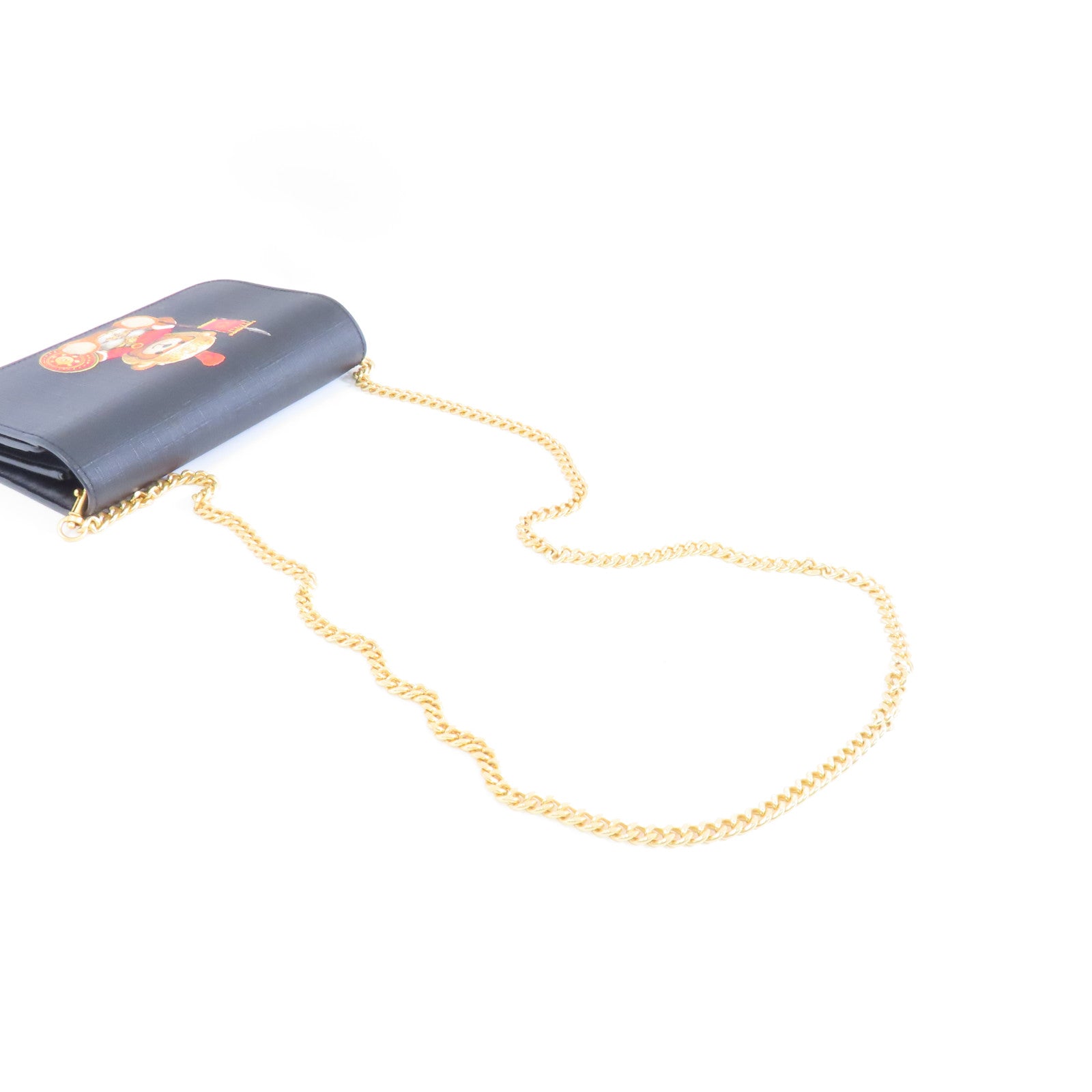 MOSCHINO 塗層帆布Chain Shoulder Bag金扣鏈帶肩背袋黑色