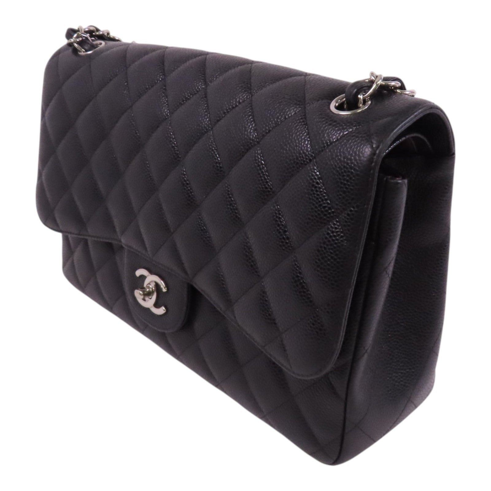 CHANEL 【激減優惠】牛皮皮革Large Classic 30銀扣鏈帶肩背袋