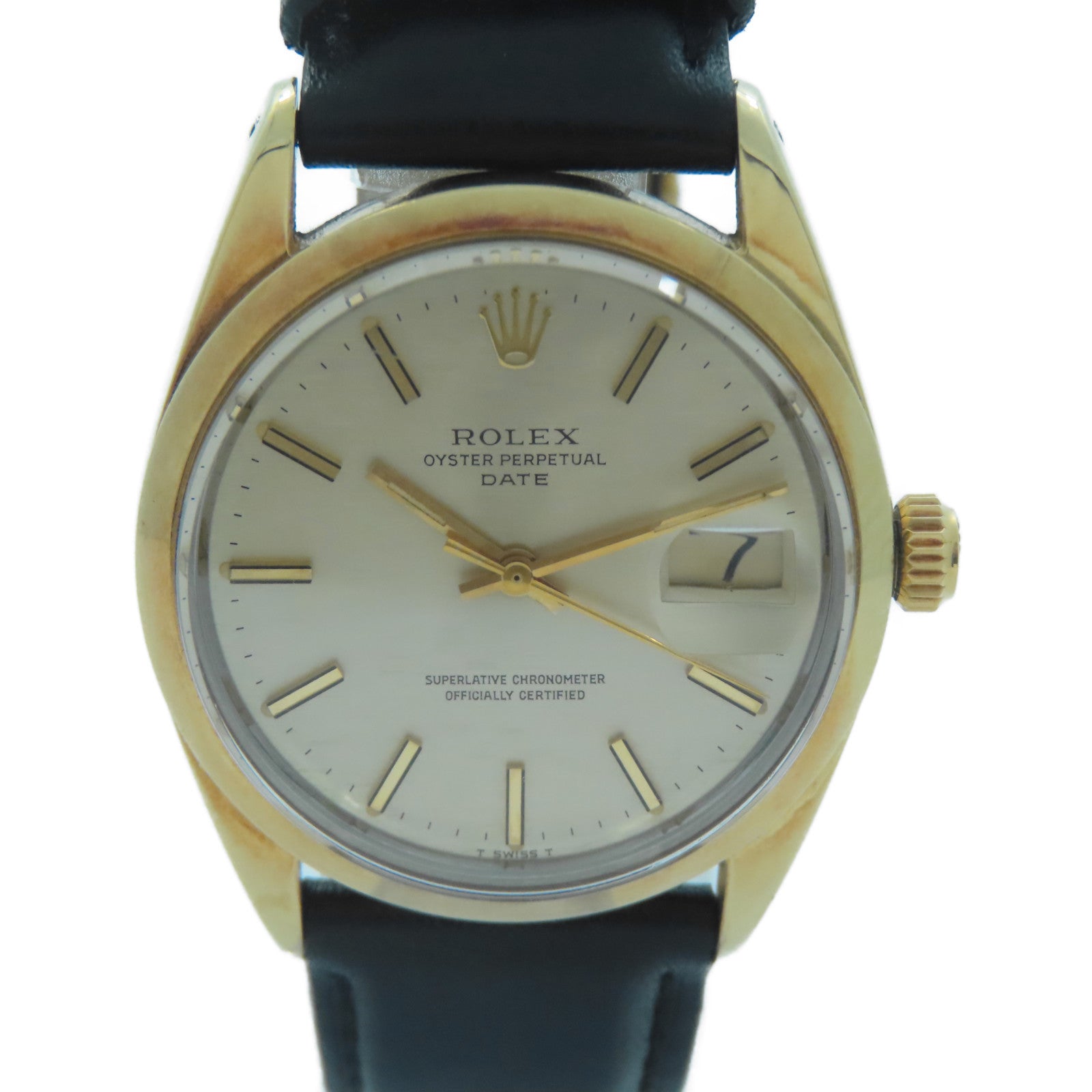 ROLEX Oyster Perpetual Date鍍金/皮革帶手錶自動機芯金色
