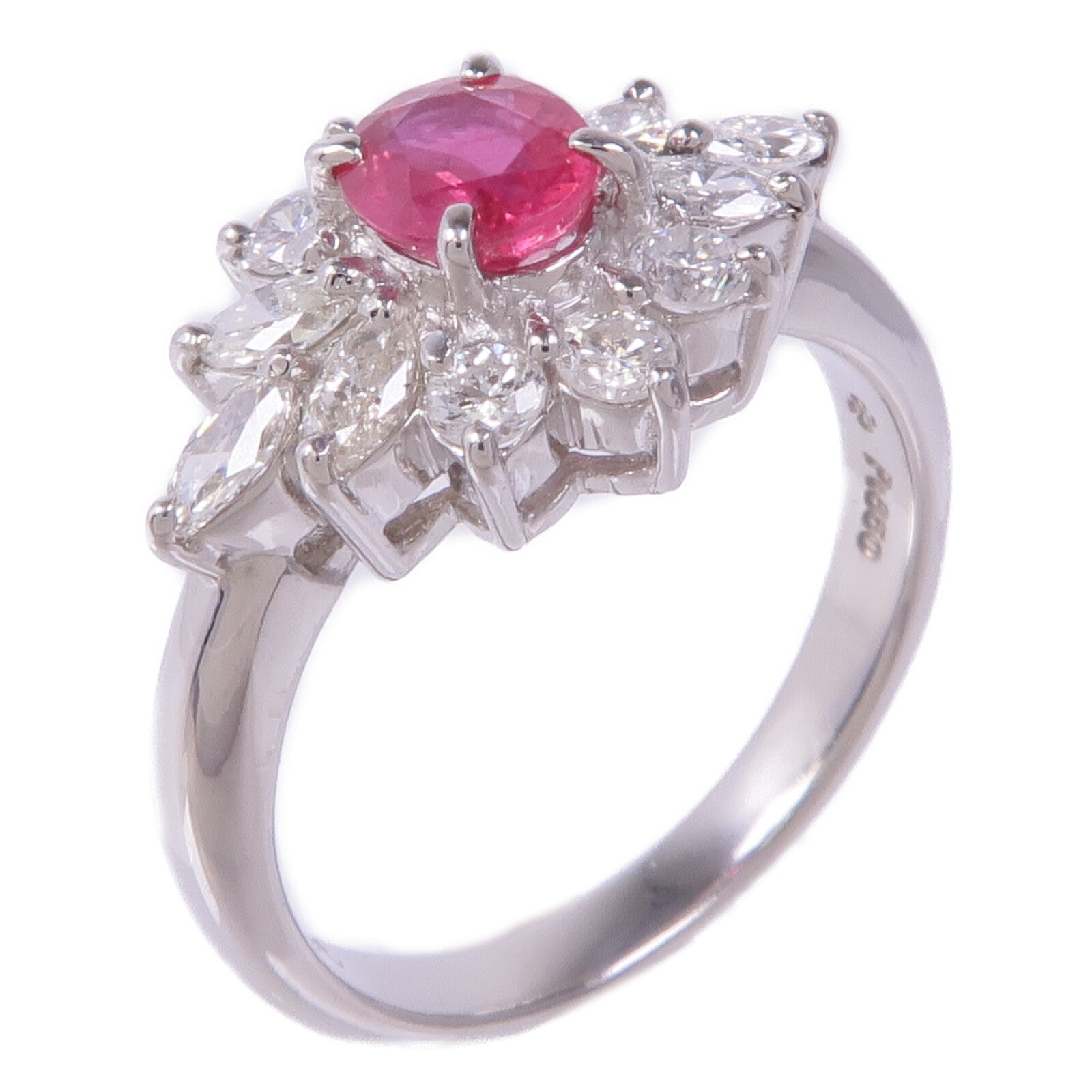 JEWELRY PT850鉑金Ruby Diamond Ring紅寶石/鑽石戒指US#5.75