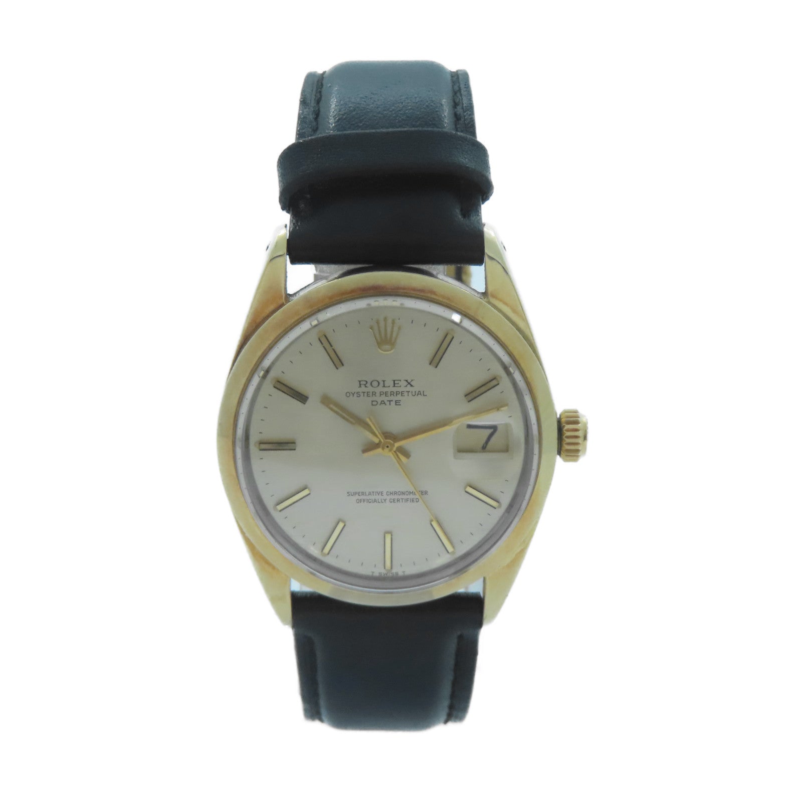ROLEX Oyster Perpetual Date鍍金/皮革帶手錶自動機芯金色