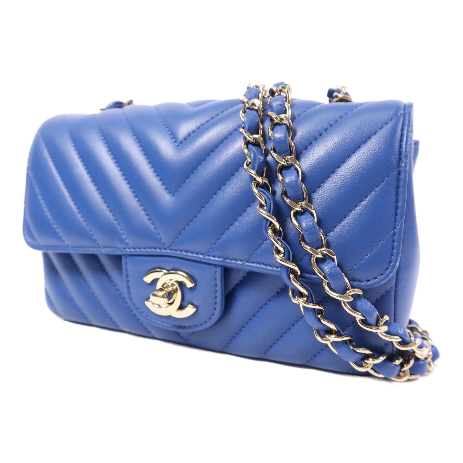 CHANEL 牛皮皮革Mini Classic 20銀扣鏈帶肩背袋