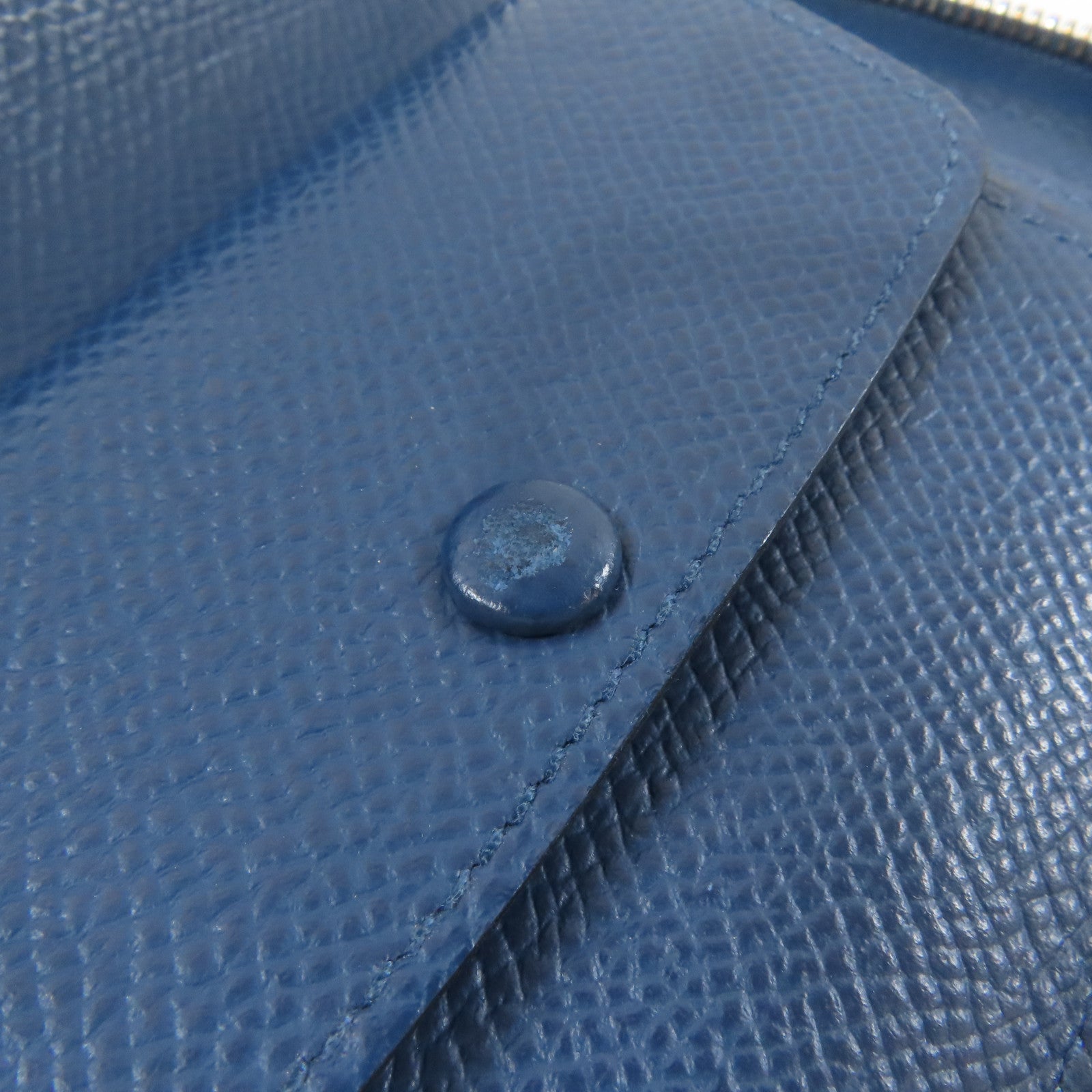 HERMES Epsom皮革Round Zipper Wallet銀扣錢包藍色