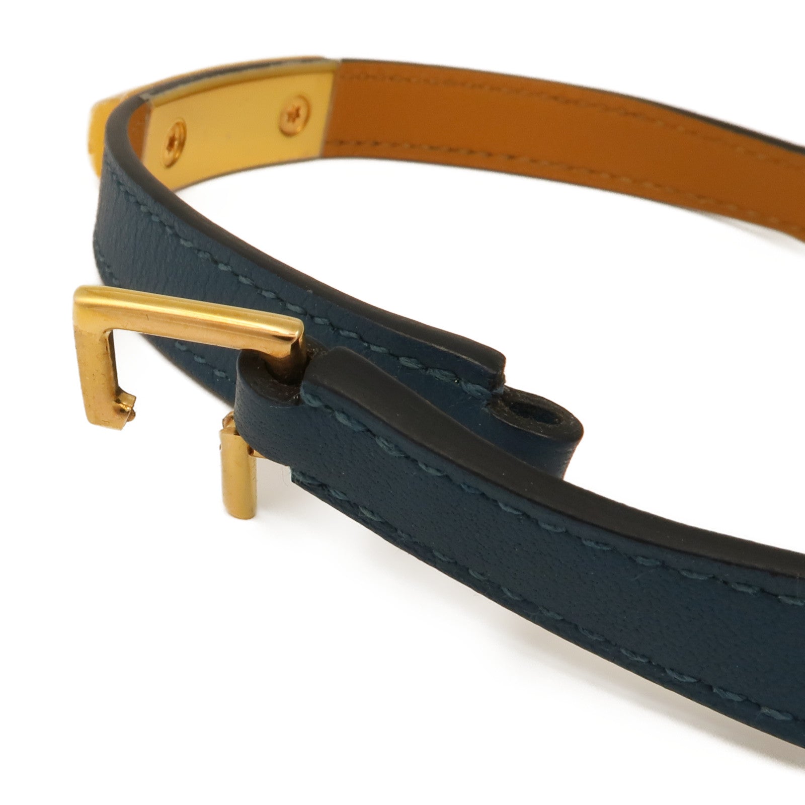HERMES 【激減優惠】Swift皮革Rivale Double Tour Bracelet金扣手鏈Navy