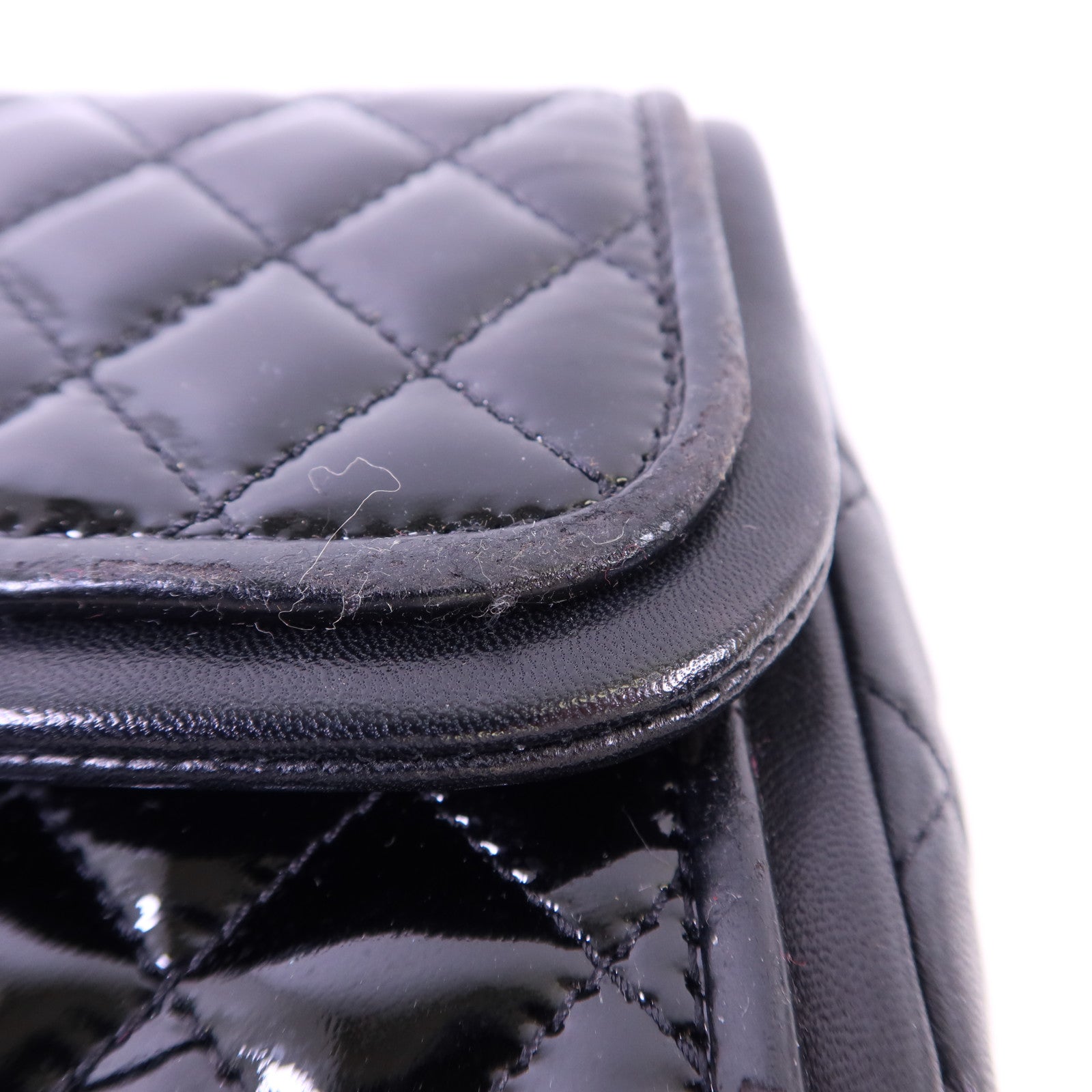 CHANEL 漆皮皮革Chain Shoulder Bag銀扣鏈帶肩背袋