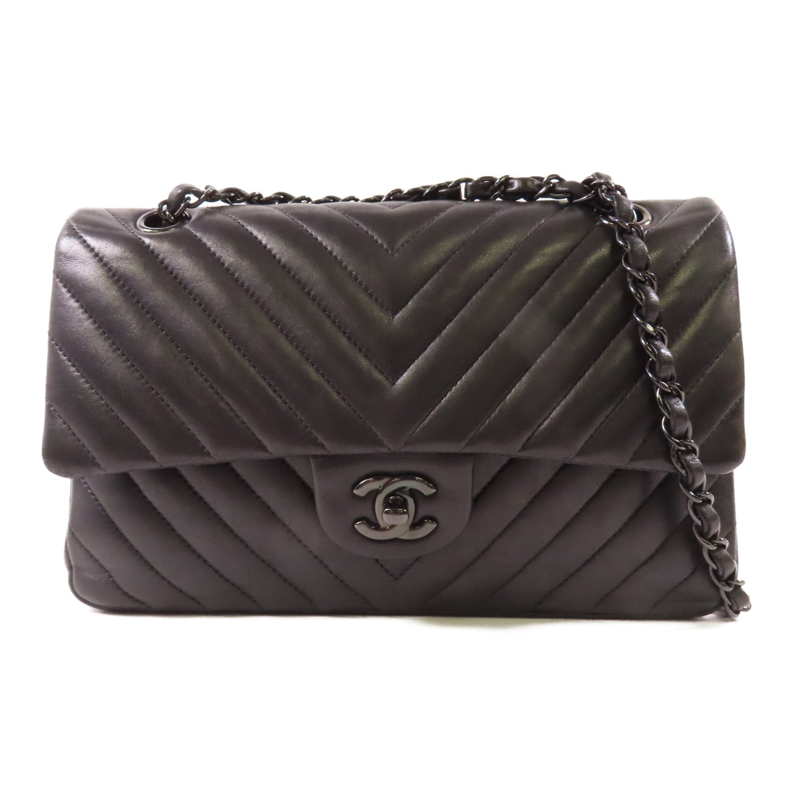 CHANEL CC Classic 25 Chain Shoulder Bag Lambskin Leather Black