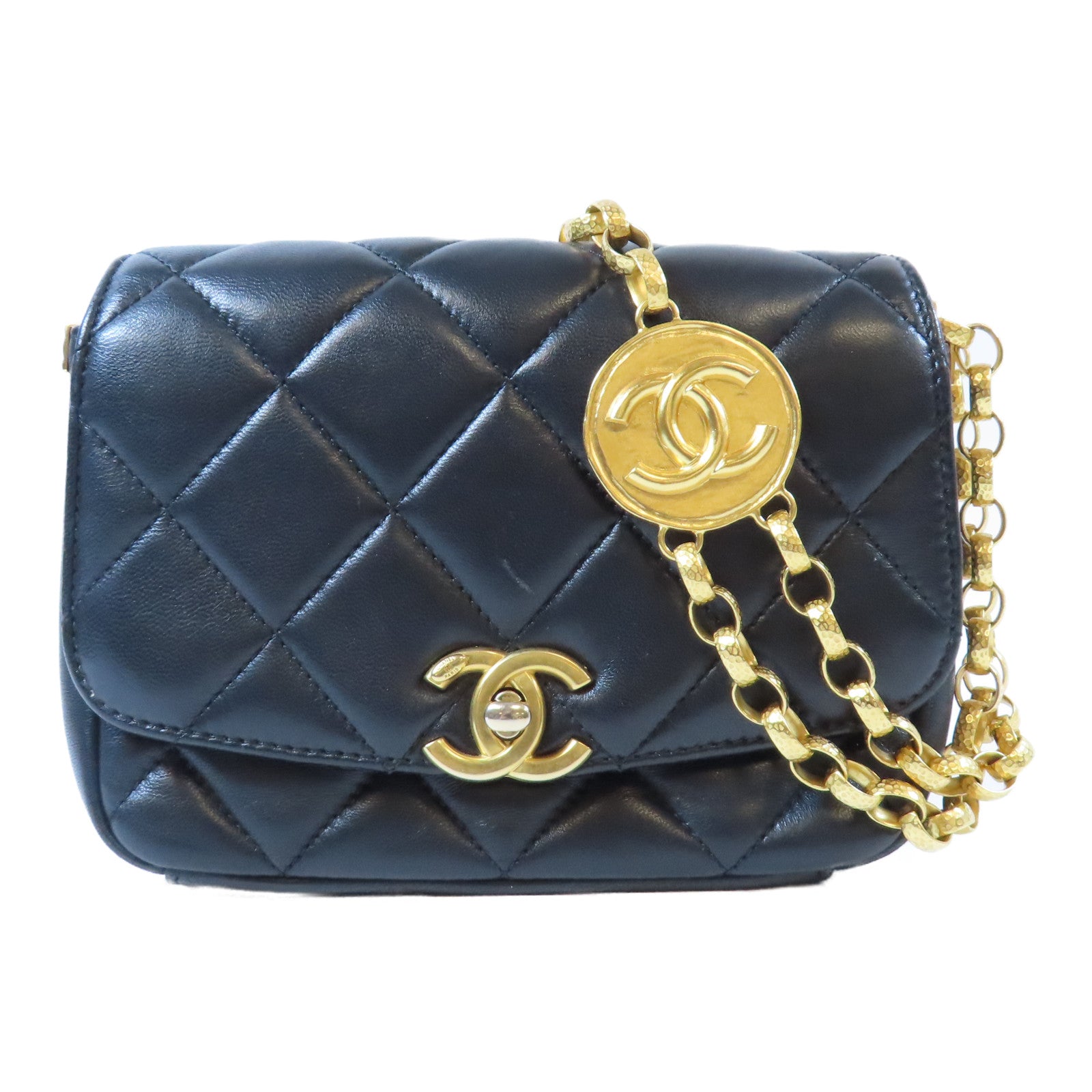 CHANEL 【激減優惠】菱格羊皮皮革Chain Shoulder金扣金扣肩背袋黑色