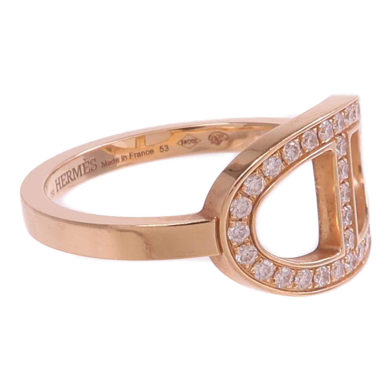 HERMES 18K玫瑰金Chaine d'ancre Contour Ring鑽石戒指Hermes#53/US#6.5