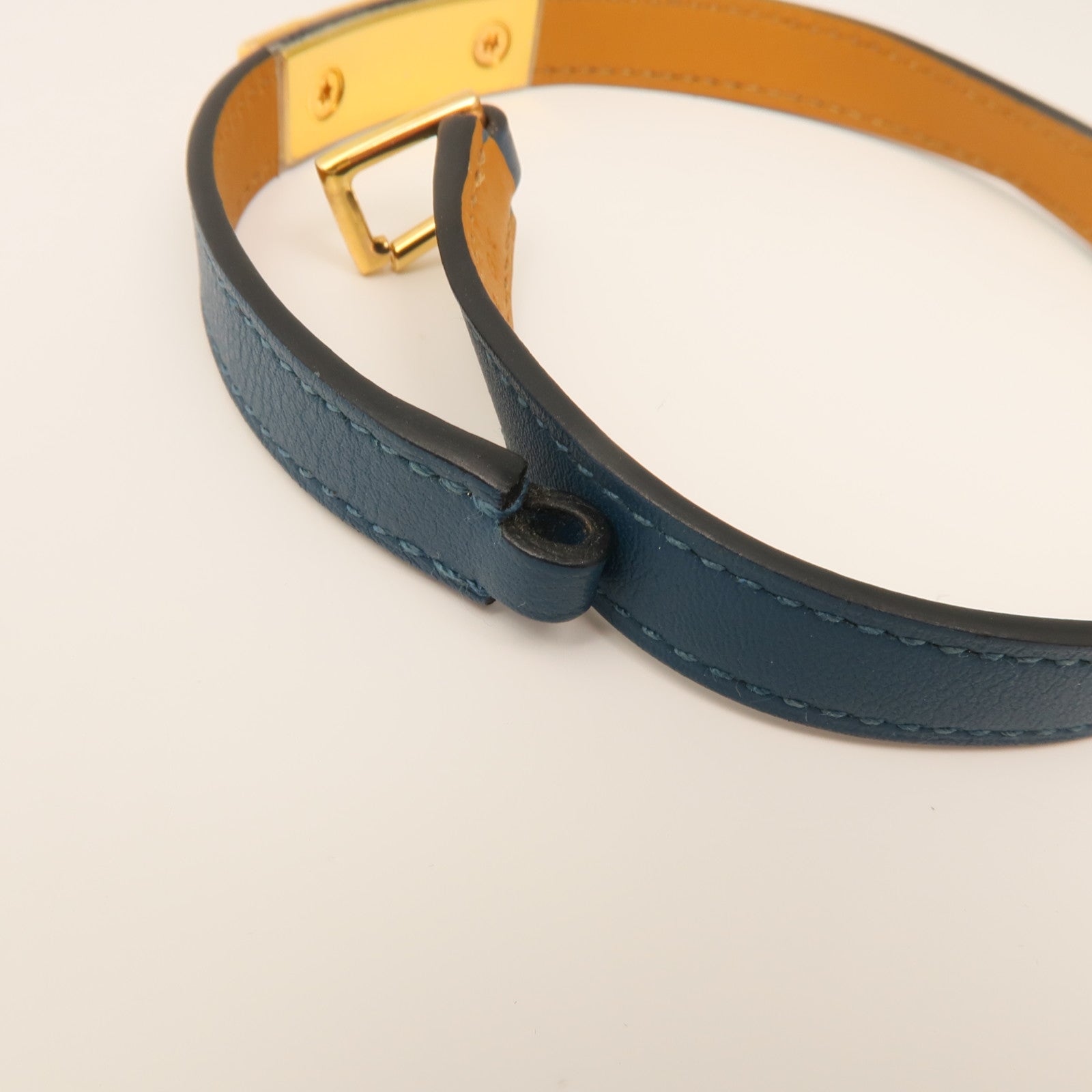 HERMES 【激減優惠】Swift皮革Rivale Double Tour Bracelet金扣手鏈Navy