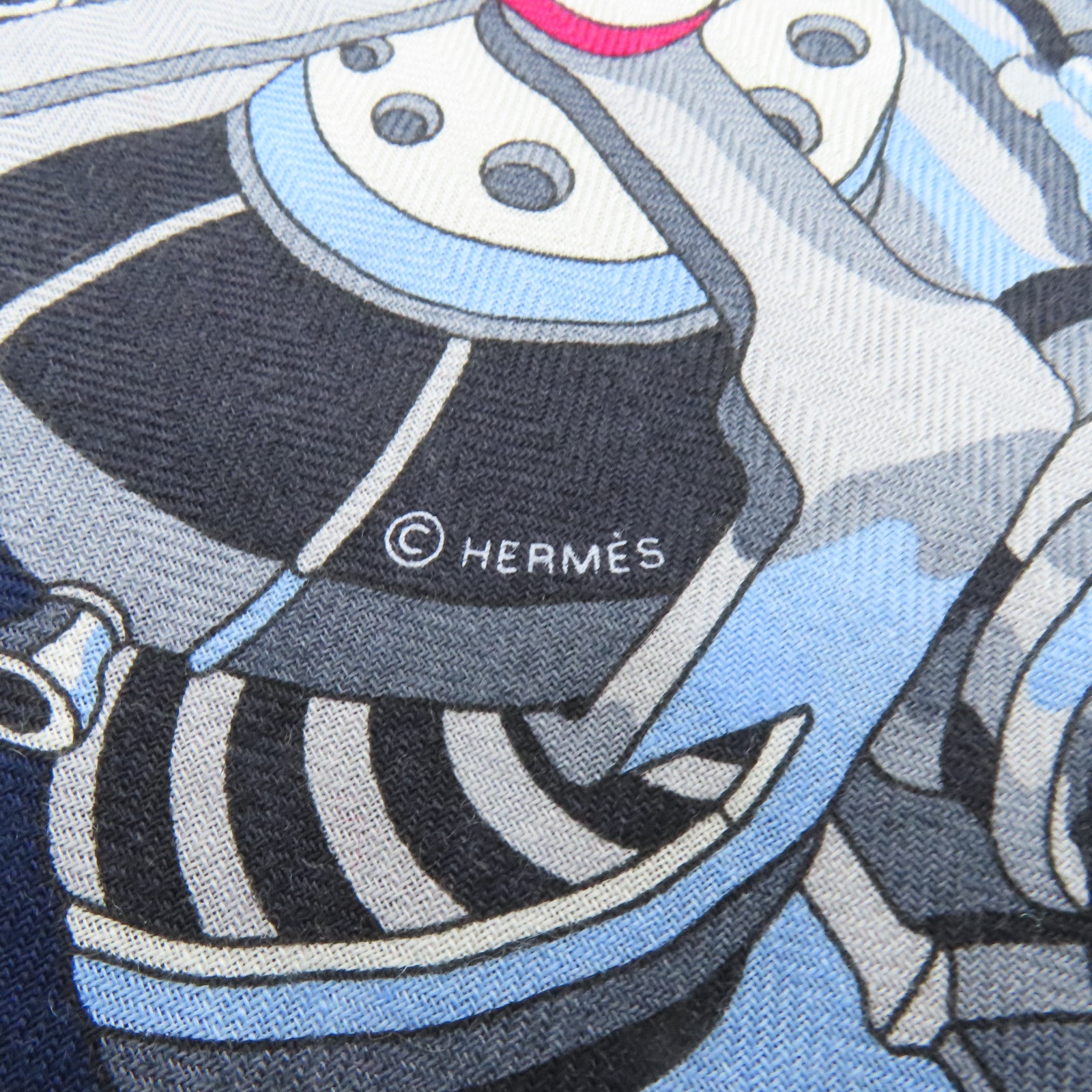 HERMES 【激減優惠】絲質/羊絨Stole圍巾海軍藍色