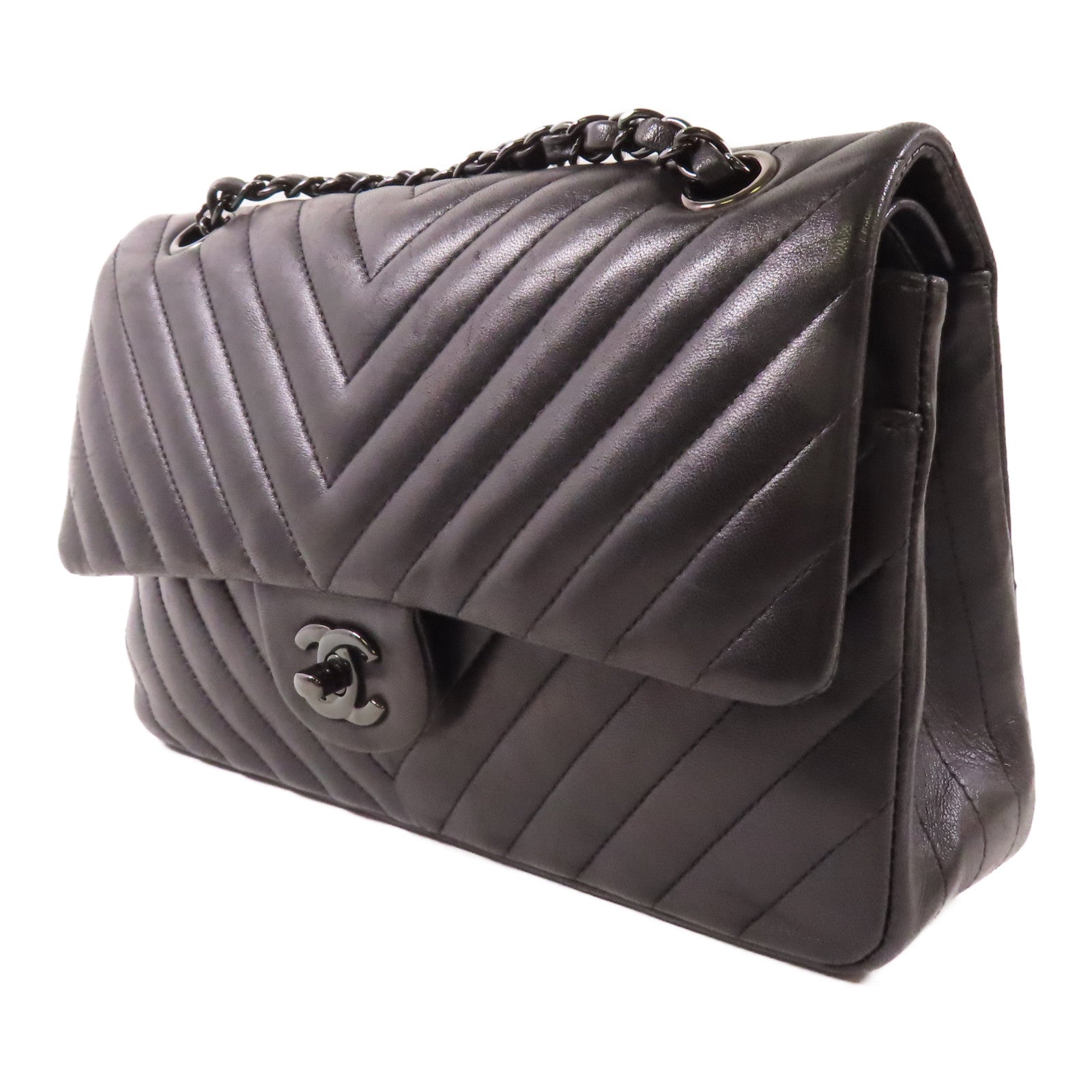 CHANEL CC Classic 25 Chain Shoulder Bag Lambskin Leather Black