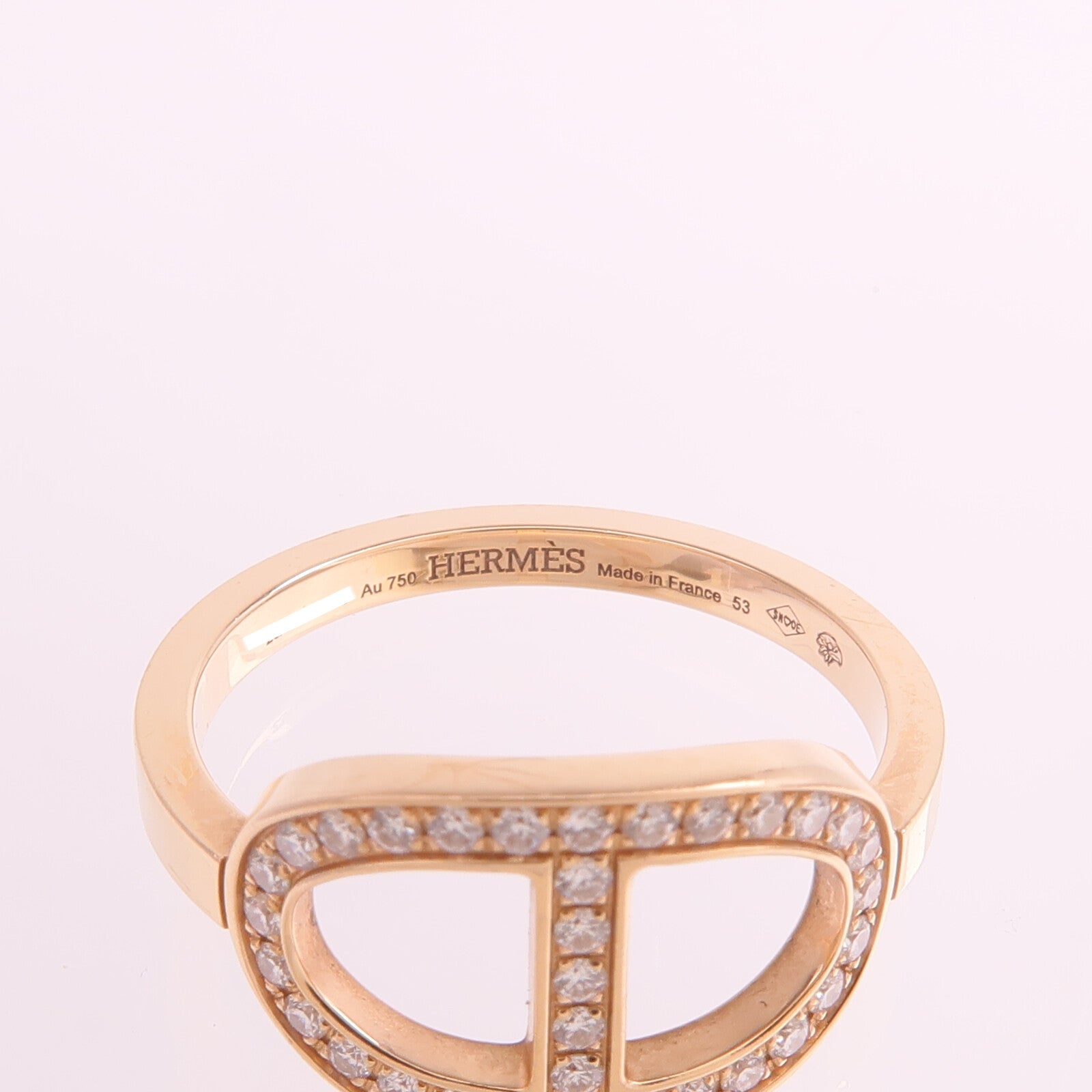 HERMES 18K玫瑰金Chaine d'ancre Contour Ring鑽石戒指Hermes#53/US#6.5
