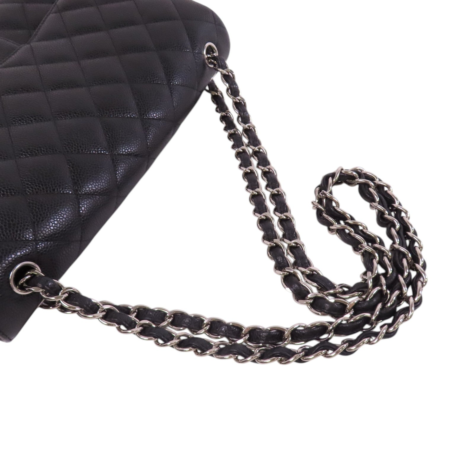 CHANEL 牛皮皮革Large Classic 30銀扣鏈帶肩背袋