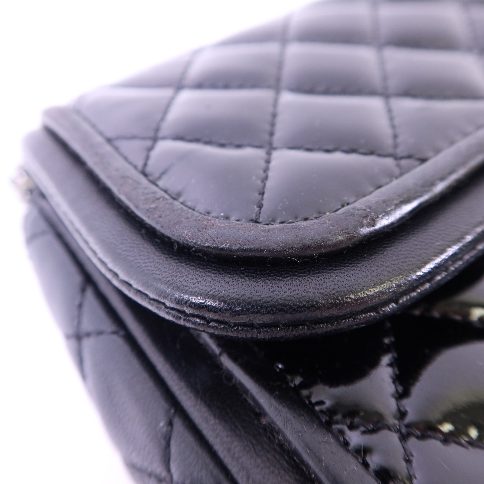 CHANEL 漆皮皮革Chain Shoulder Bag銀扣鏈帶肩背袋