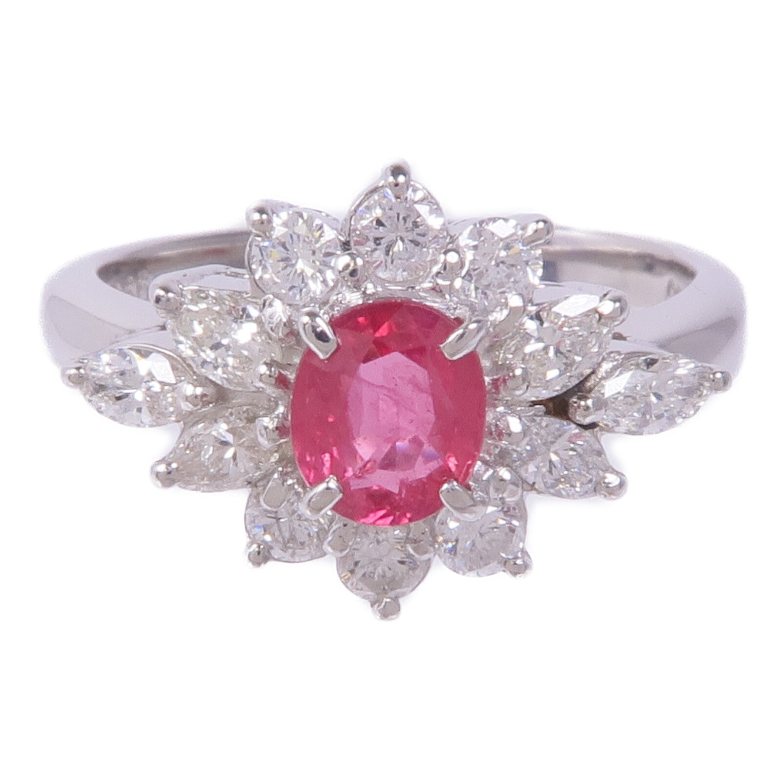 JEWELRY 【激減優惠】PT850鉑金Ruby Diamond Ring紅寶石/鑽石戒指US#5.75