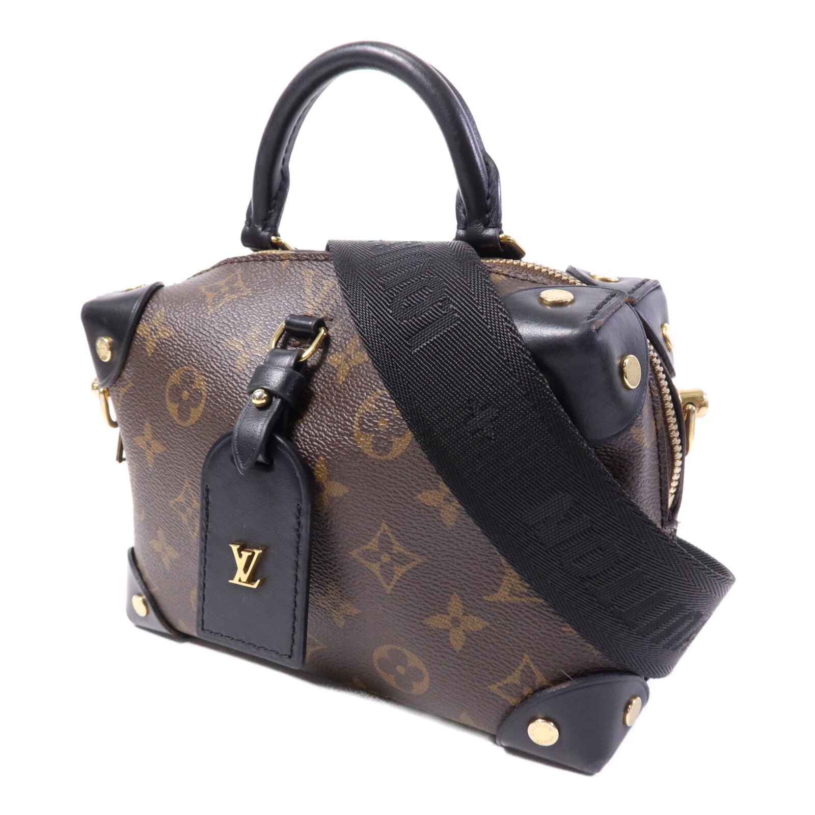 LOUIS VUITTON Monogram Petite Malle Souple金扣手挽肩背兩用袋棕色