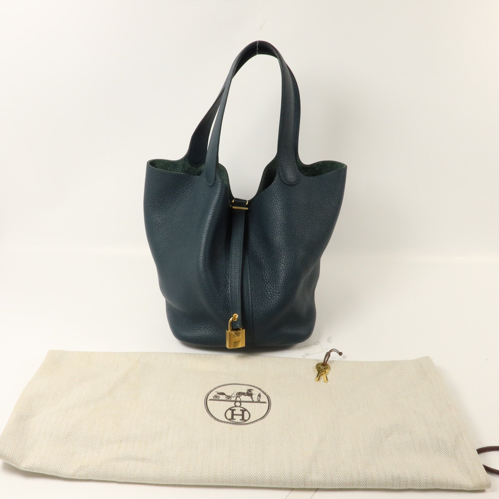 HERMES Clemence皮革Picotin MM扣手挽袋Vert Cypres