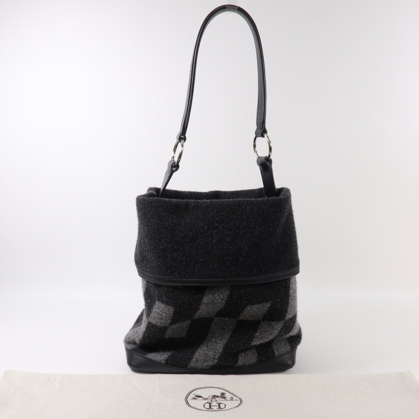 HERMES 羊毛/Hunter皮革Col Roule 25肩背袋Graphite/Noir