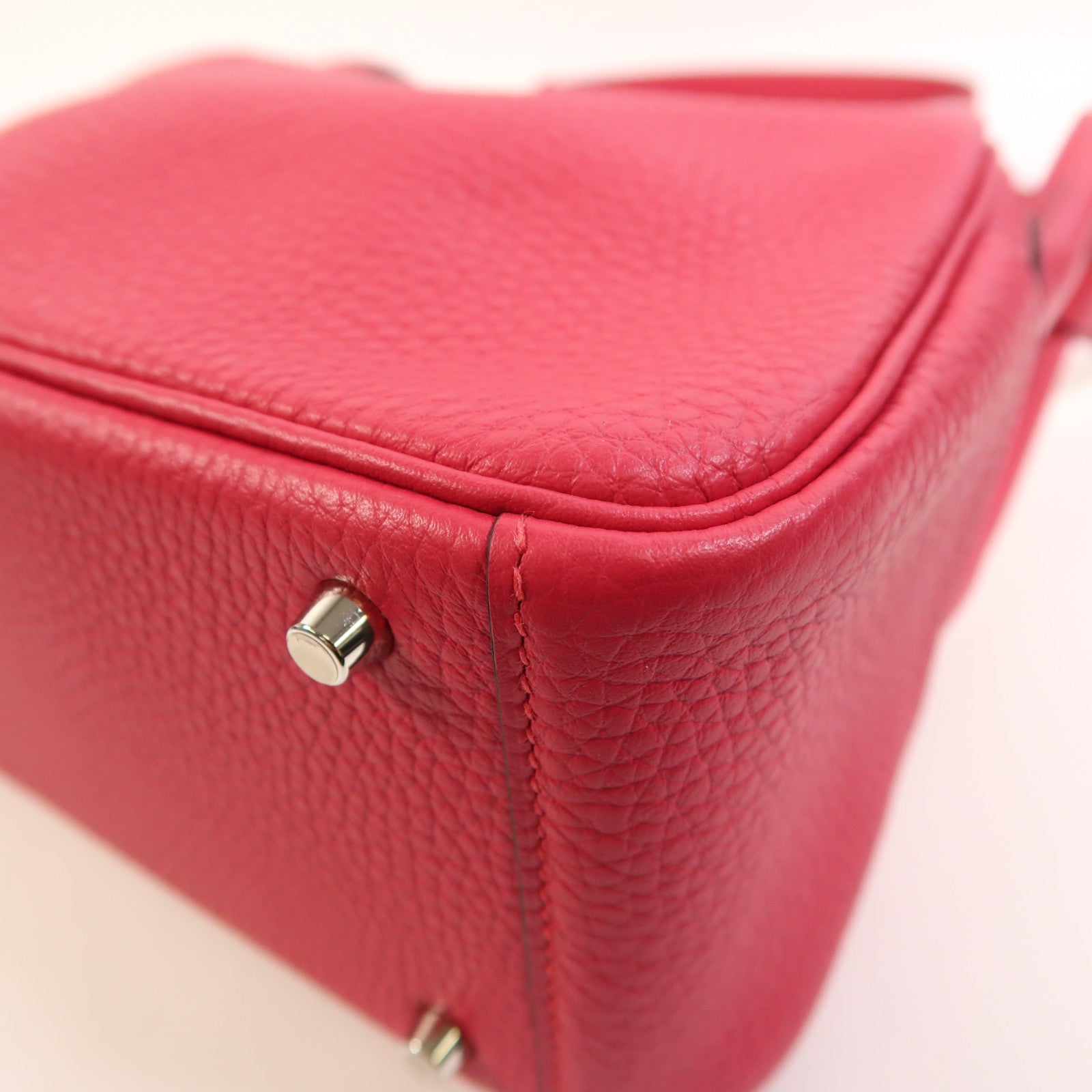 HERMES Clemence皮革Mini Lindy銀扣手挽肩背兩用袋Rose Extreme