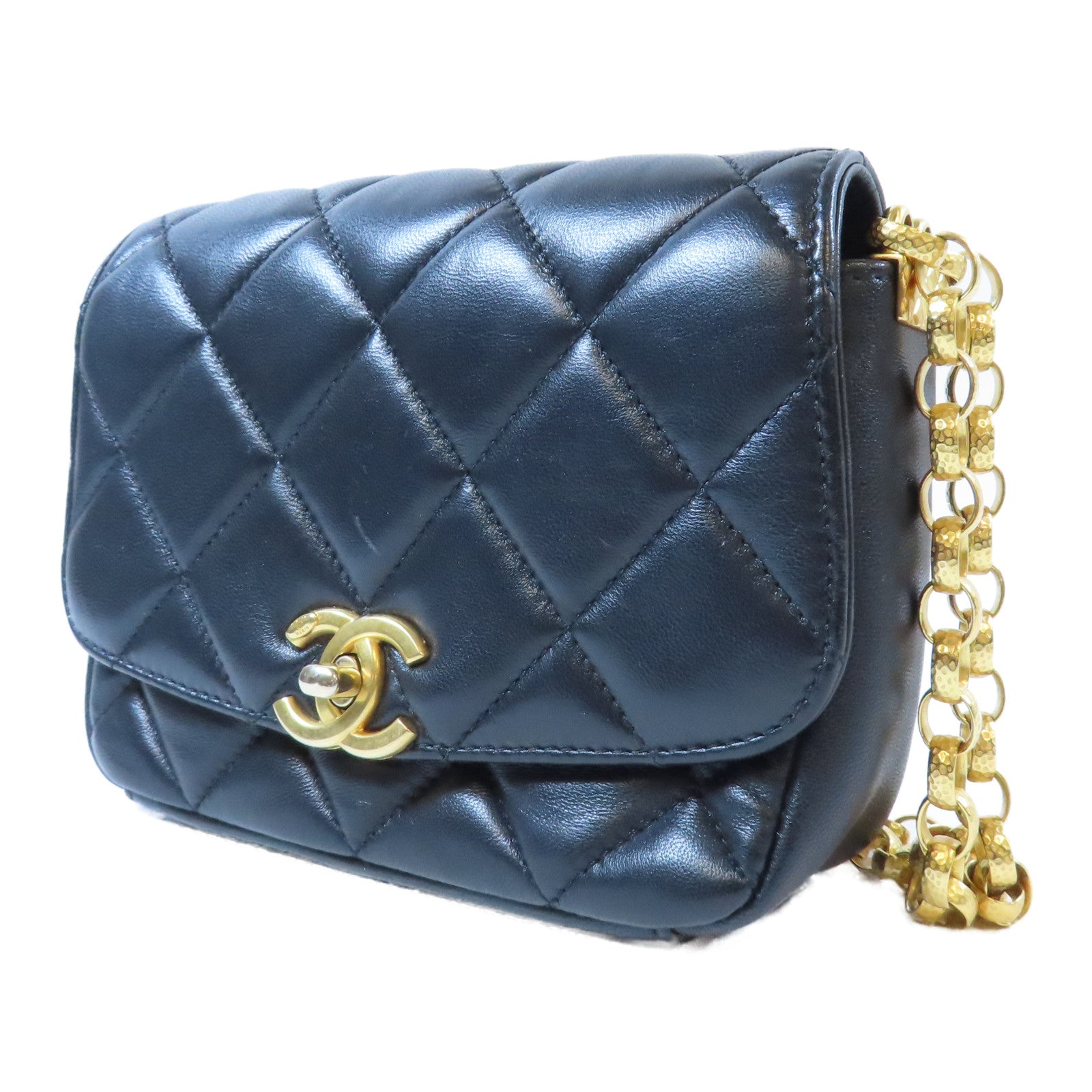 CHANEL 【激減優惠】菱格羊皮皮革Chain Shoulder金扣金扣肩背袋黑色