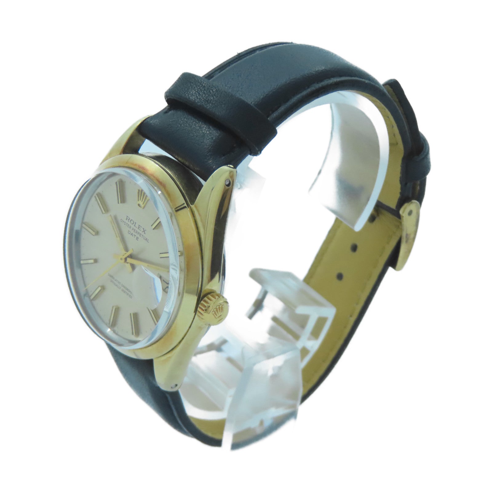 ROLEX Oyster Perpetual Date鍍金/皮革帶手錶自動機芯金色