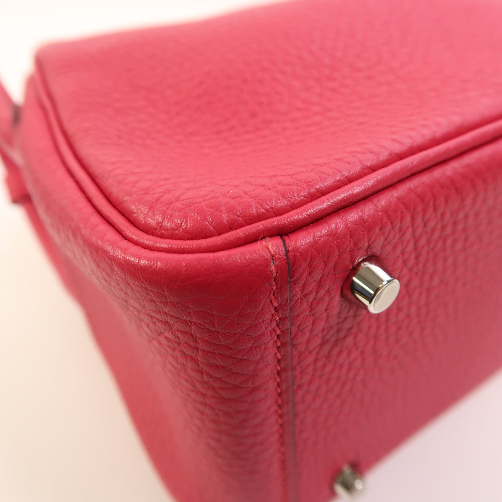 HERMES Clemence皮革Mini Lindy銀扣手挽肩背兩用袋Rose Extreme