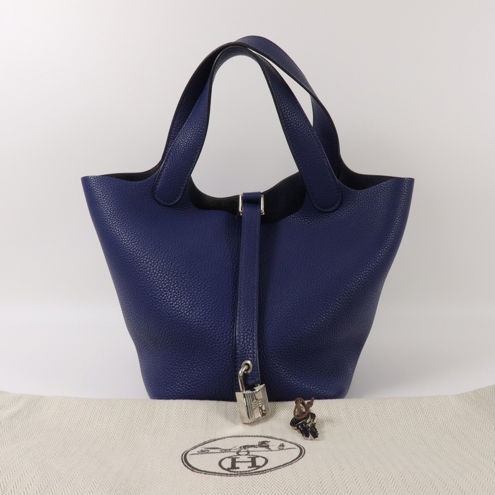 HERMES Clemence皮革Picotin PM手挽袋Marine