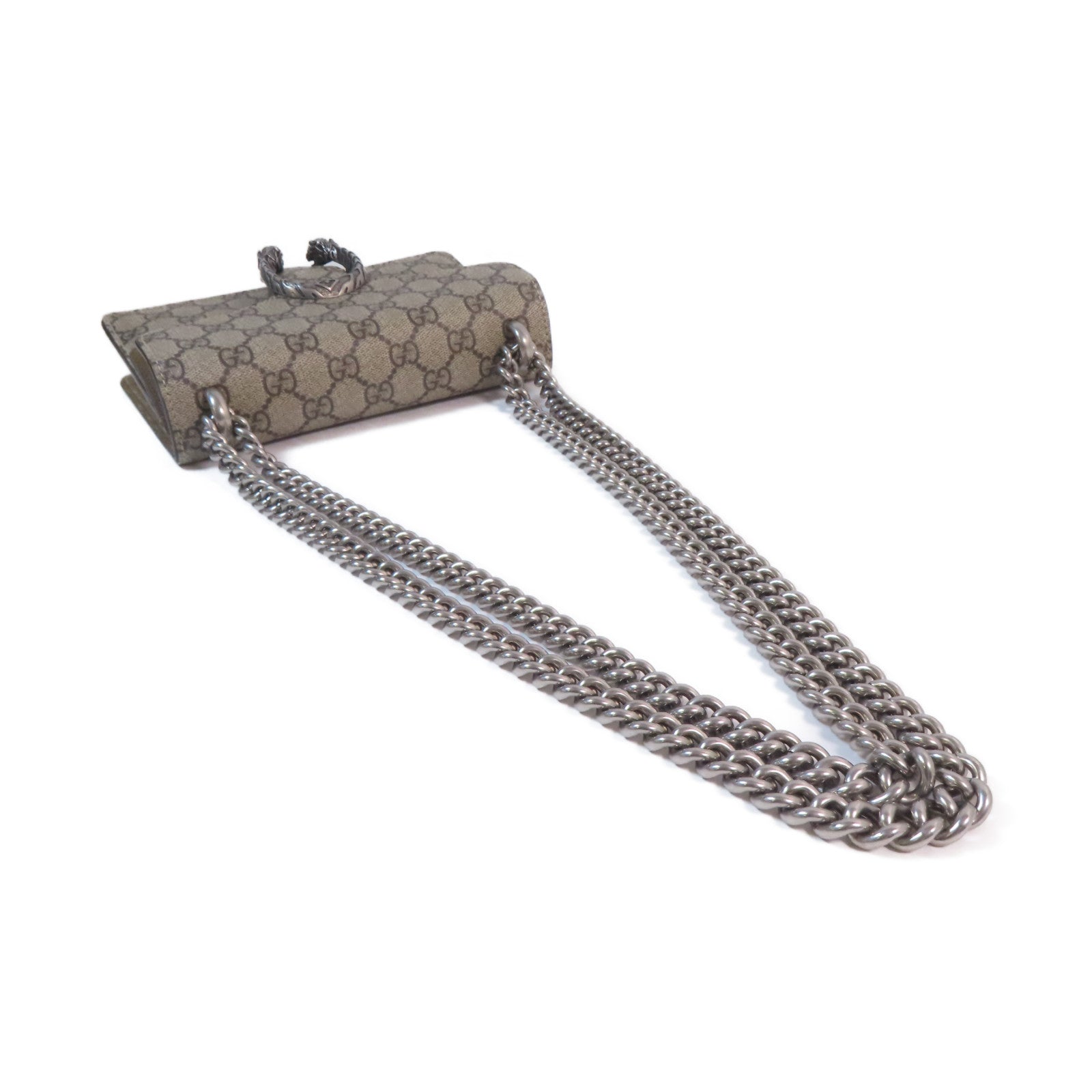 GUCCI 塗層帆布/麂皮皮革GG Supreme Chain Shoulder銀扣鏈帶肩背袋啡色