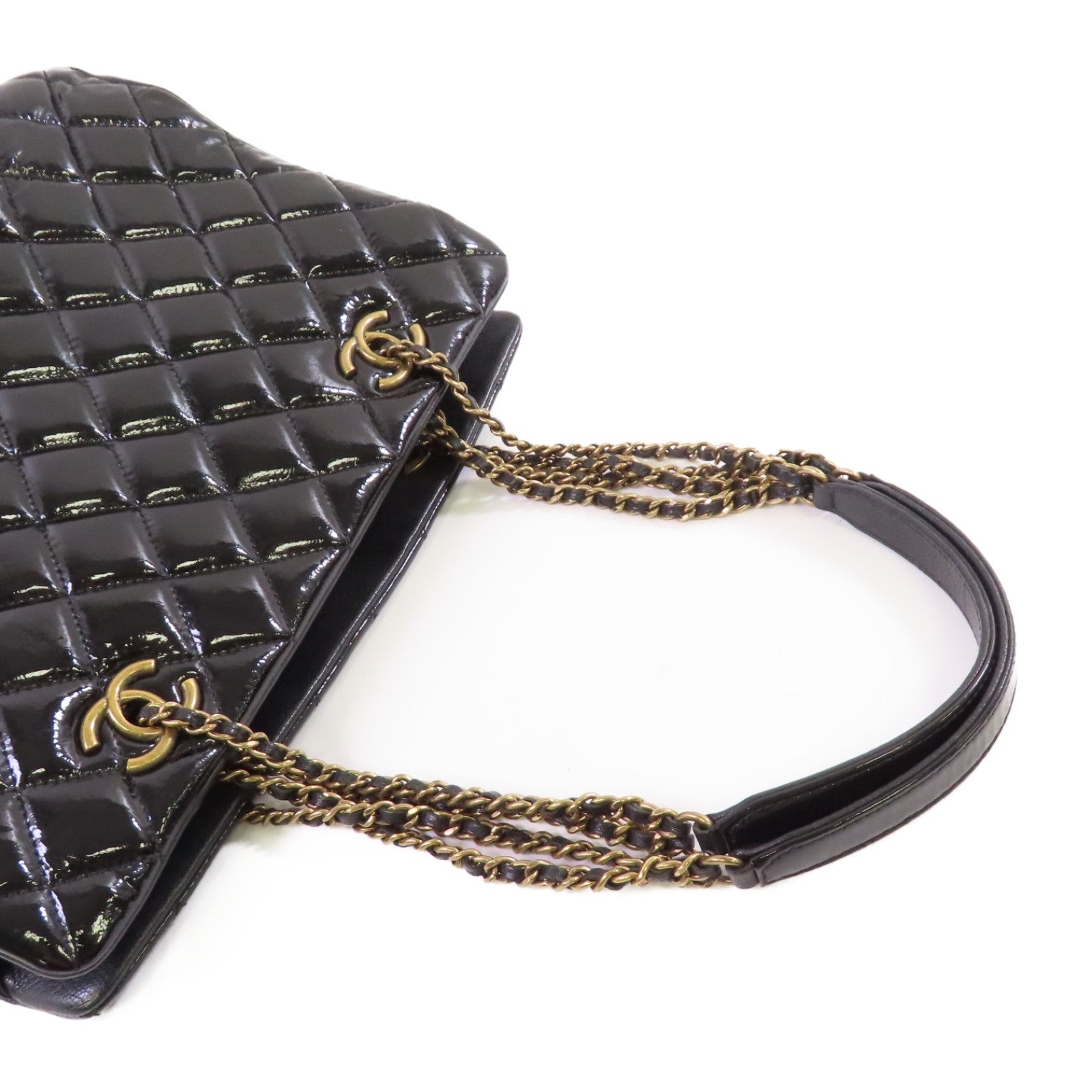 CHANEL 【激減優惠】漆皮皮革Chain Shoulder Bag金扣鏈帶手挽肩背袋兩用袋黑色