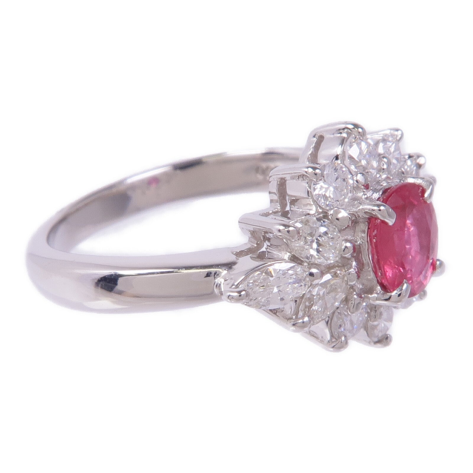 JEWELRY PT850鉑金Ruby Diamond Ring紅寶石/鑽石戒指US#5.75