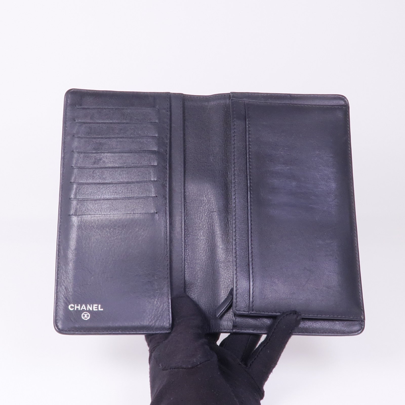 CHANEL 牛皮皮革Long Wallet銀扣長錢包