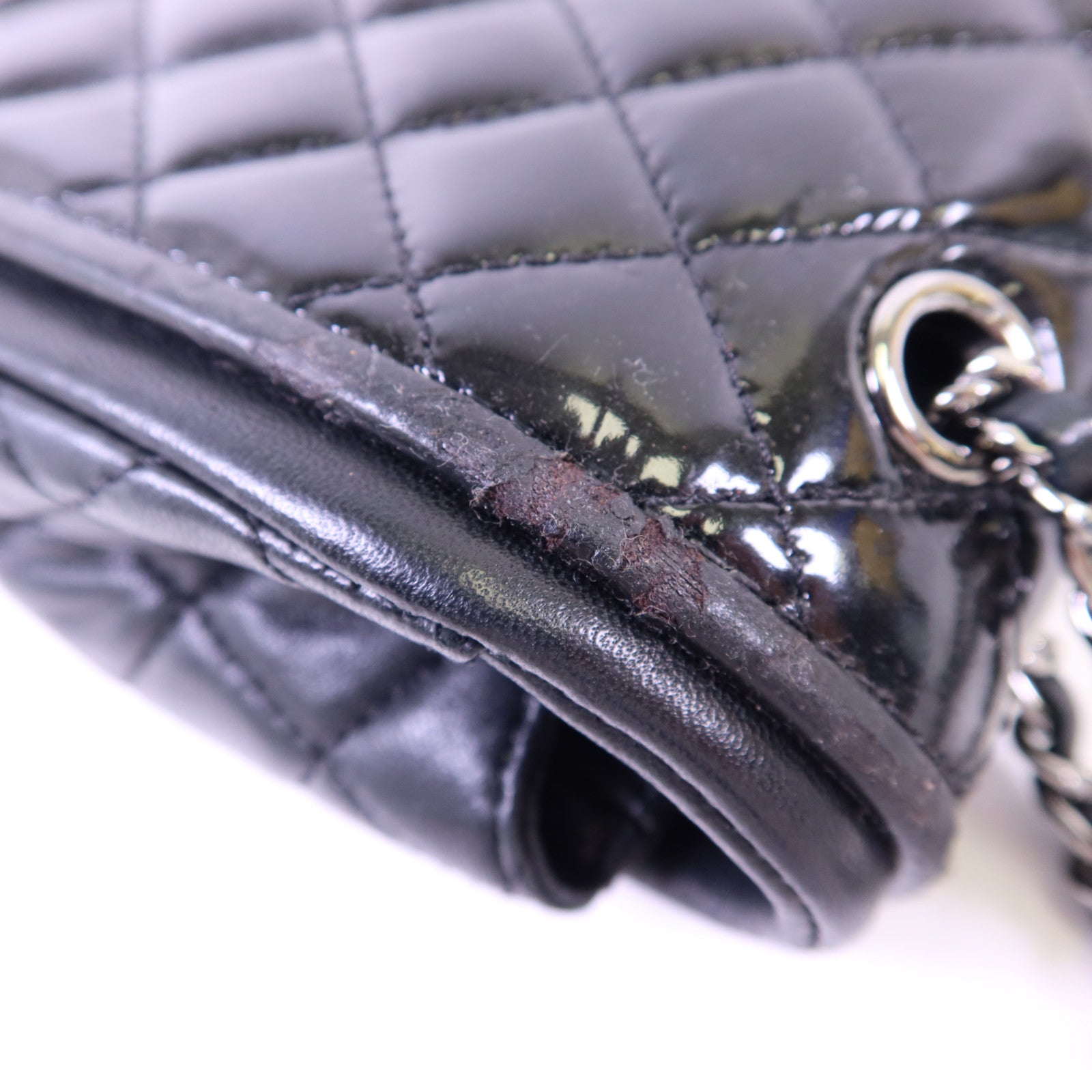 CHANEL 漆皮皮革Chain Shoulder Bag銀扣鏈帶肩背袋