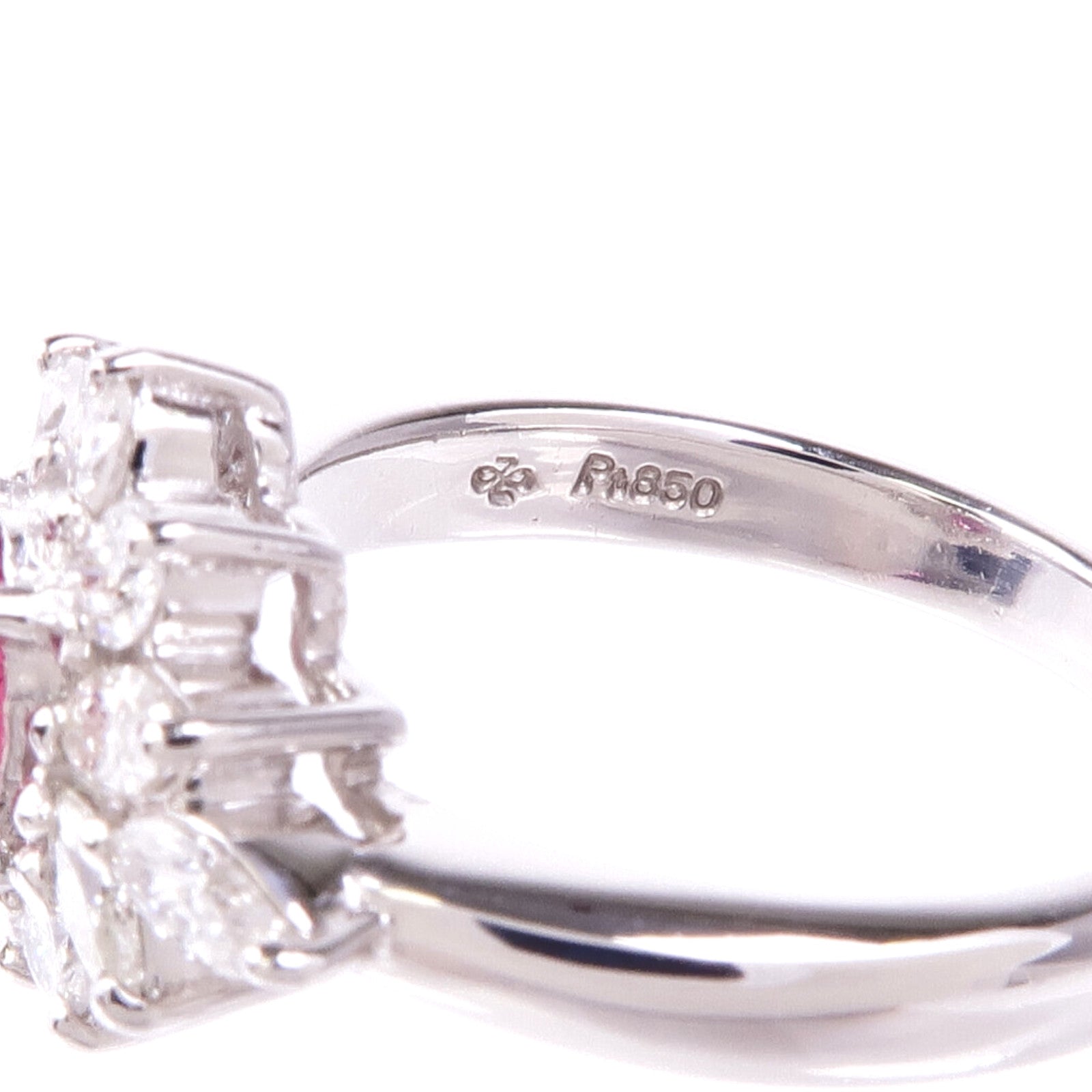 JEWELRY PT850鉑金Ruby Diamond Ring紅寶石/鑽石戒指US#5.75