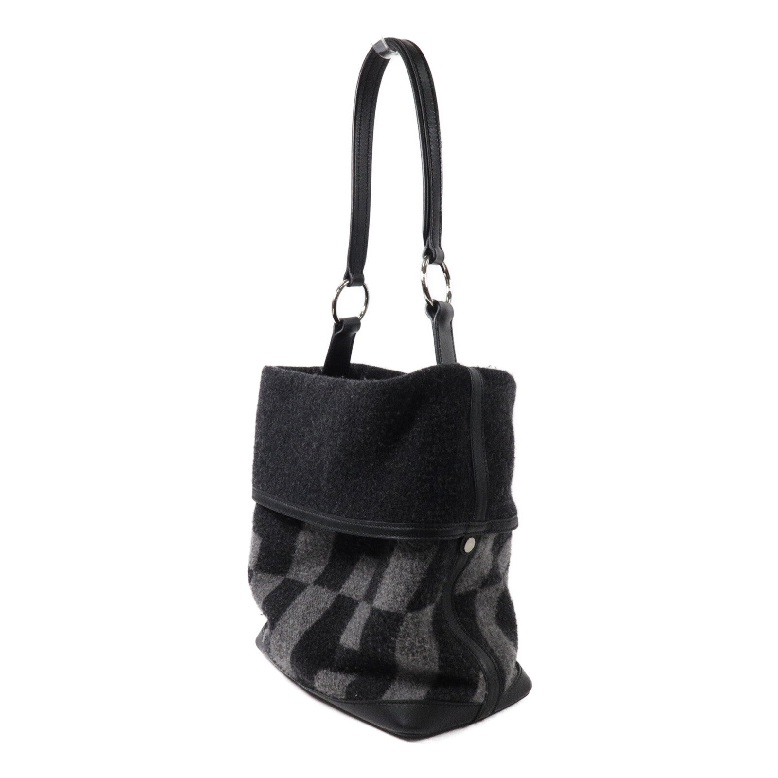 HERMES 羊毛/Hunter皮革Col Roule 25肩背袋Graphite/Noir