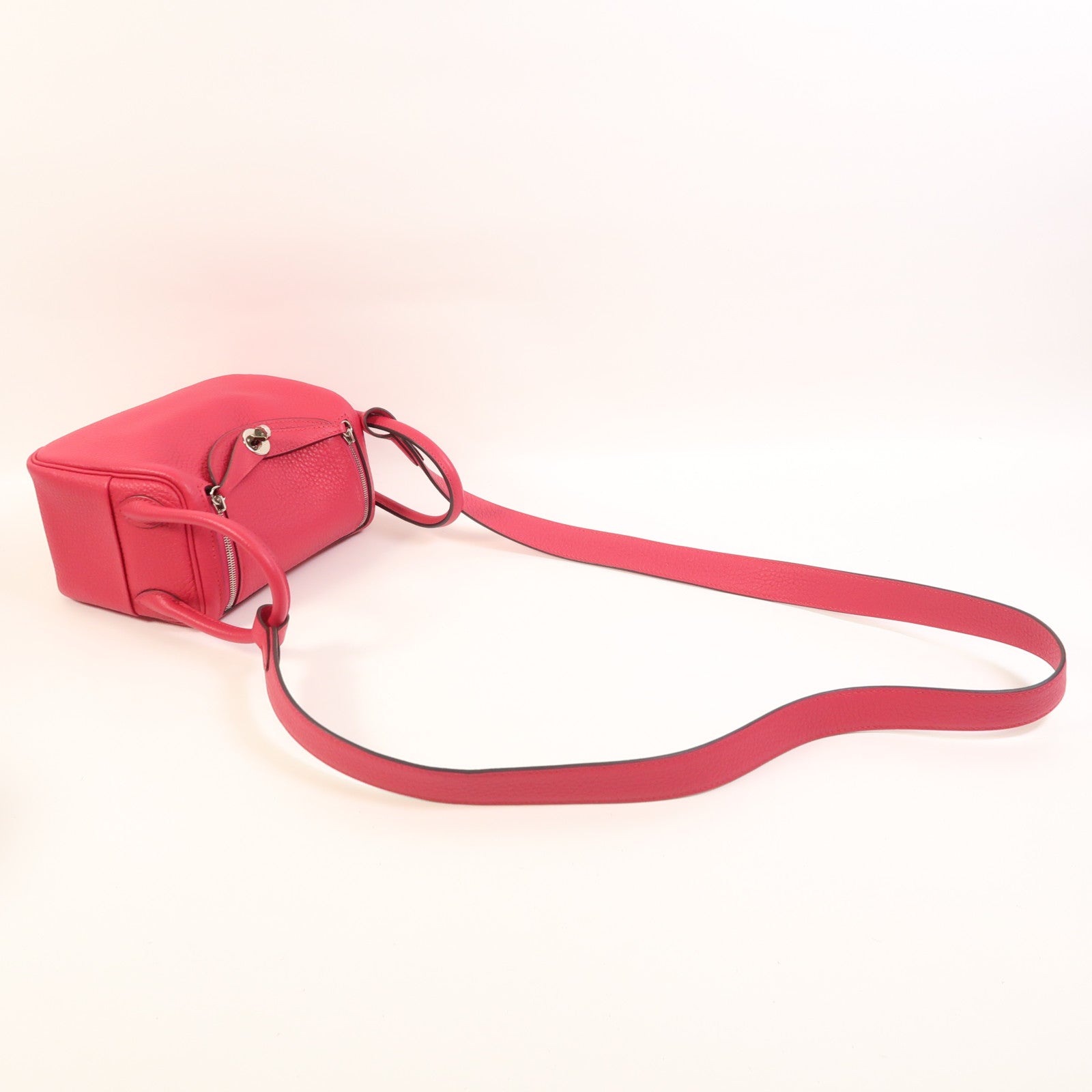 HERMES Clemence皮革Mini Lindy銀扣手挽肩背兩用袋Rose Extreme