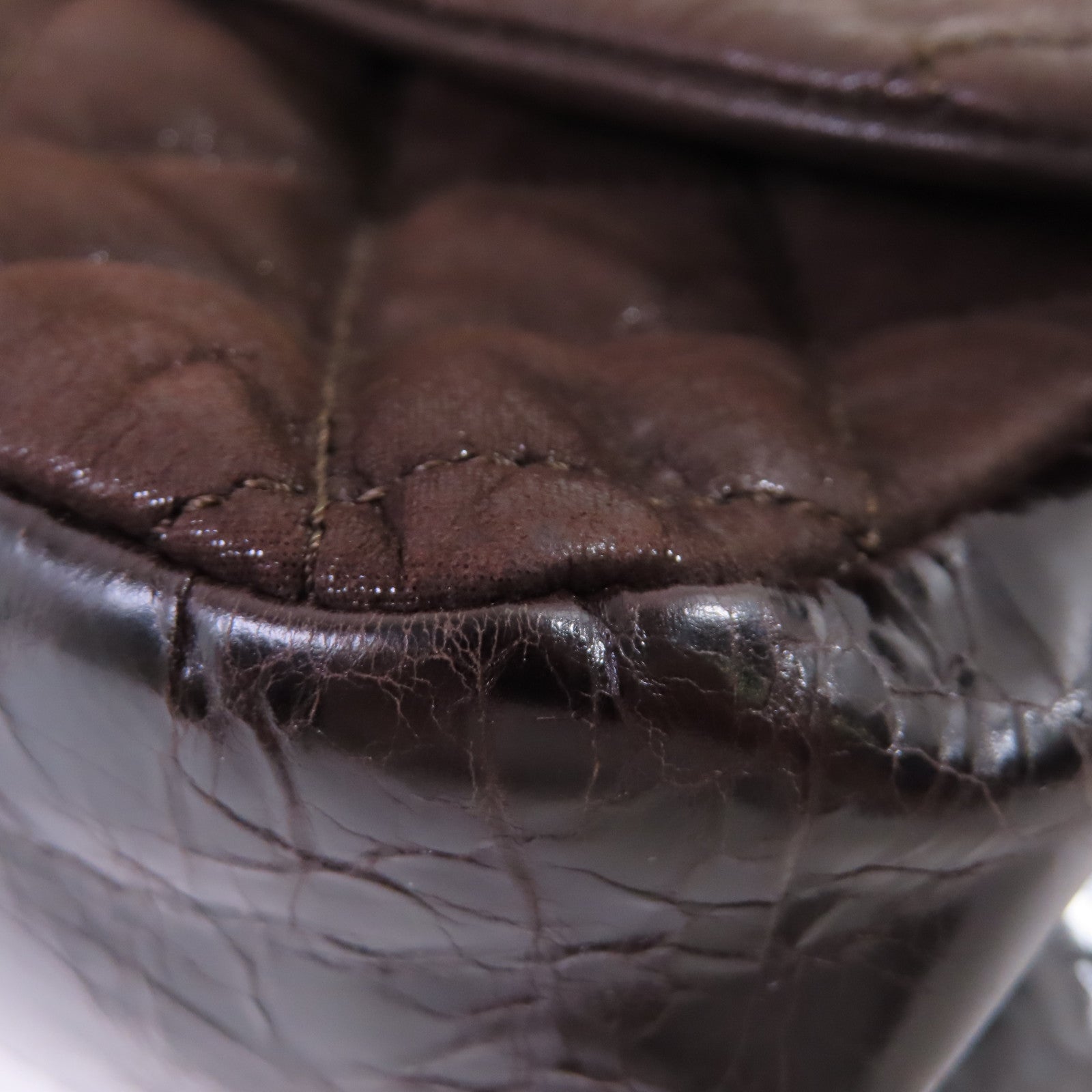 CHANEL 菱格牛皮皮革Chain Shoulder Bag銀扣鏈帶肩背袋啡色