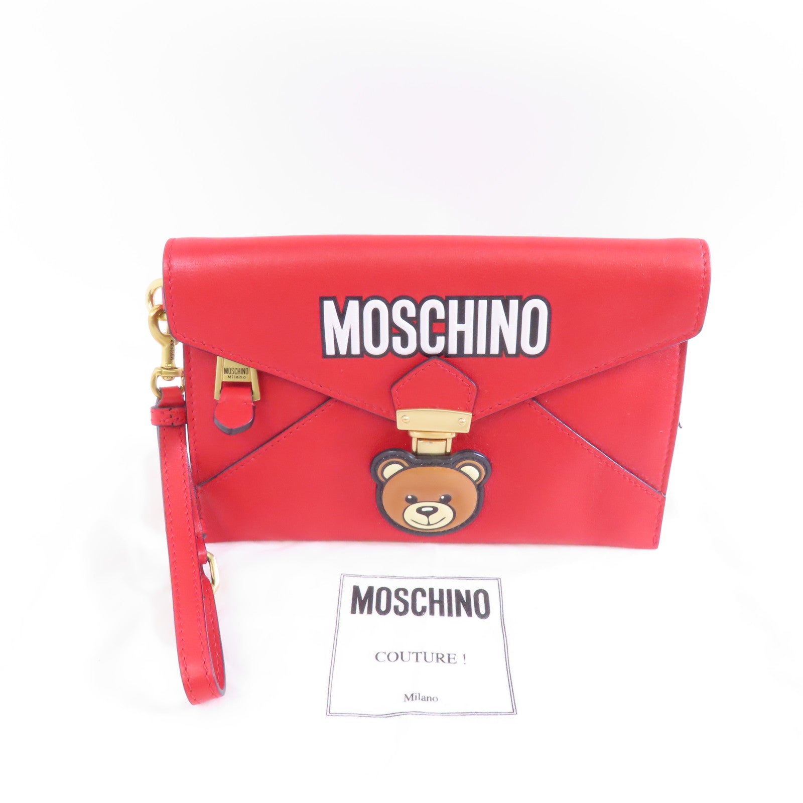 MOSCHINO 牛皮皮革Clutch Bag金扣手拿包紅色