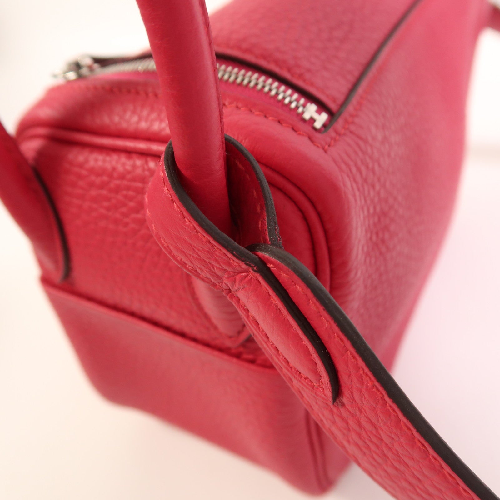 HERMES Clemence皮革Mini Lindy銀扣手挽肩背兩用袋Rose Extreme