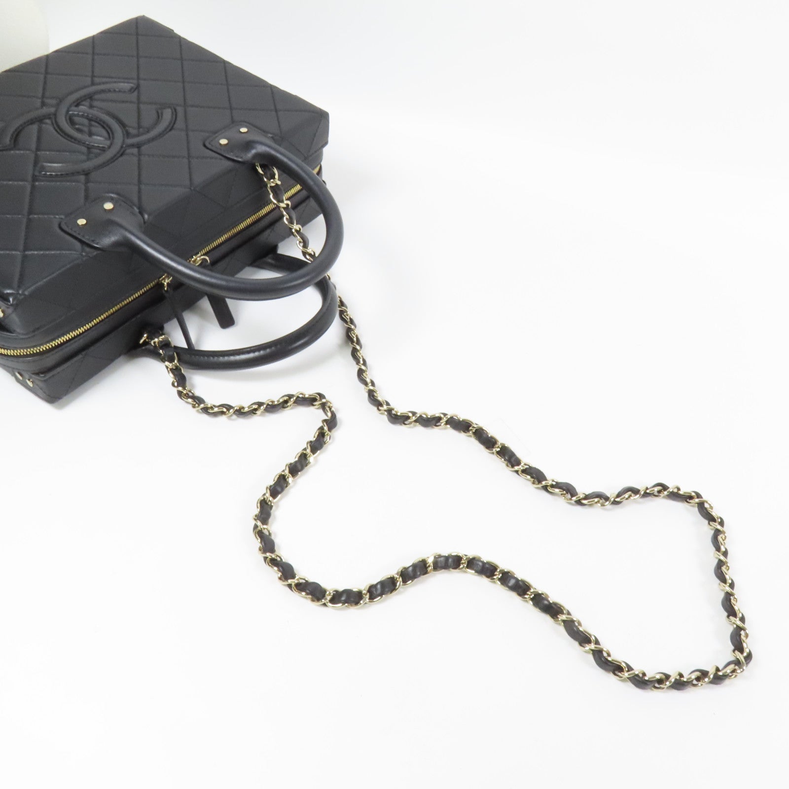 CHANEL 牛皮皮革Vanity Case金扣手挽肩背兩用袋