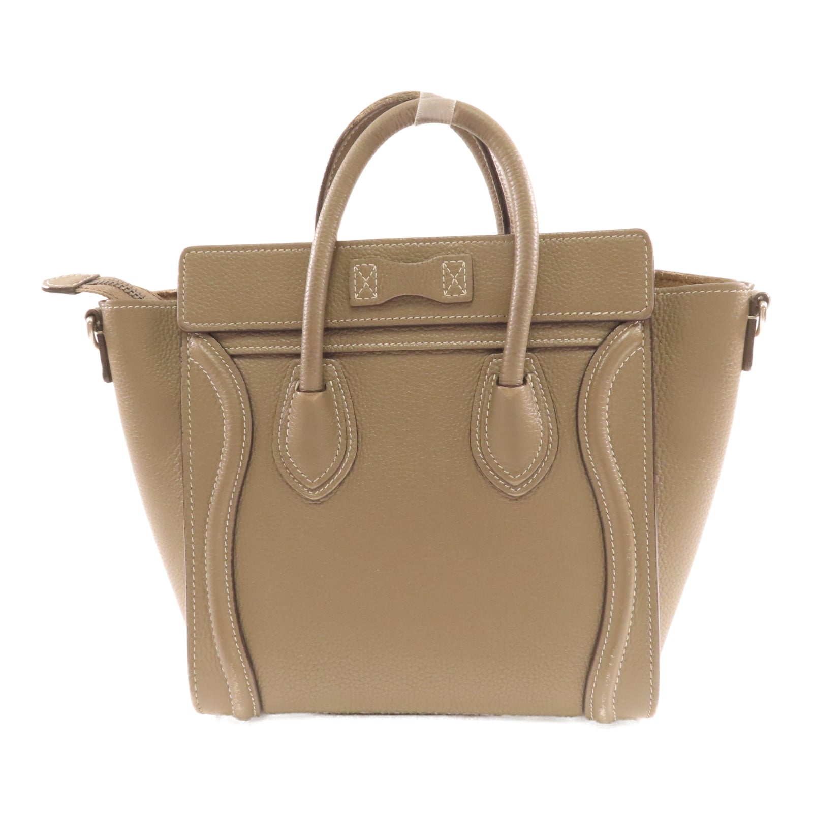 CELINE 牛皮皮革Nano Luggage銀扣手挽肩背兩用袋灰色