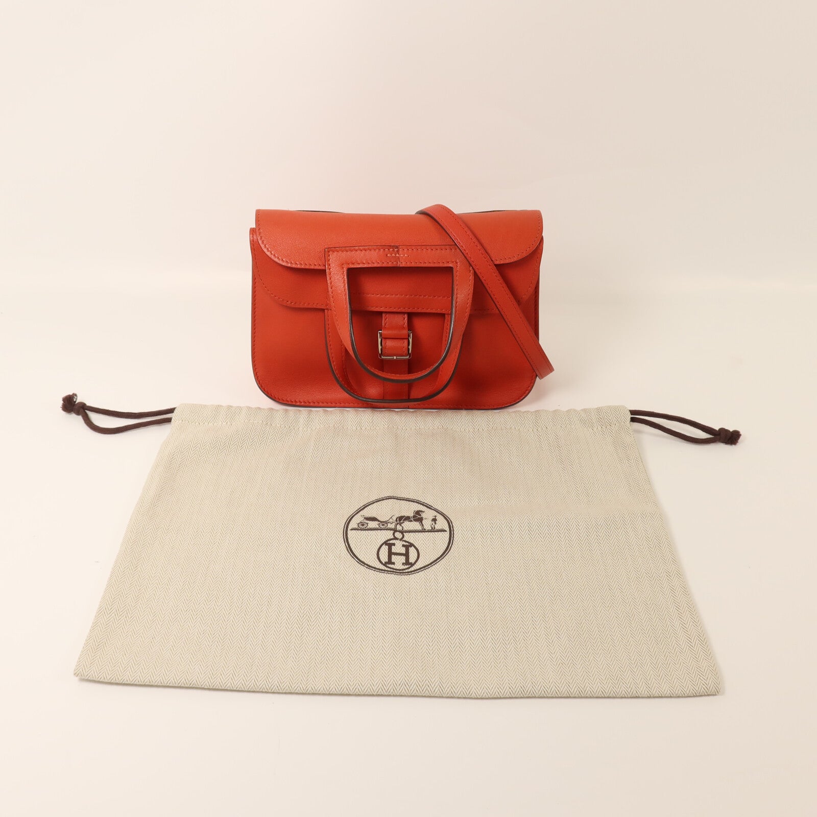 HERMES Swift皮革Mini Halzan銀扣手挽肩背兩用袋Rouge Pivoine