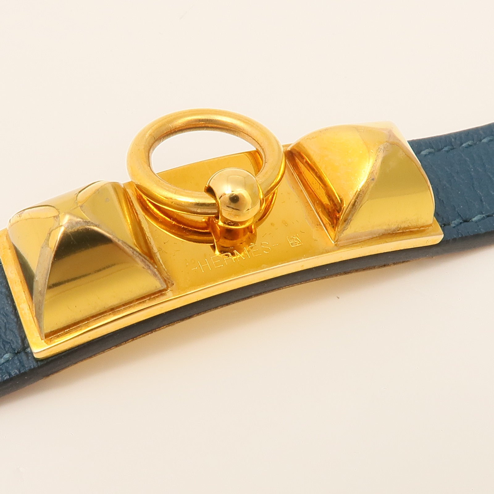 HERMES 【激減優惠】Swift皮革Rivale Double Tour Bracelet金扣手鏈Navy