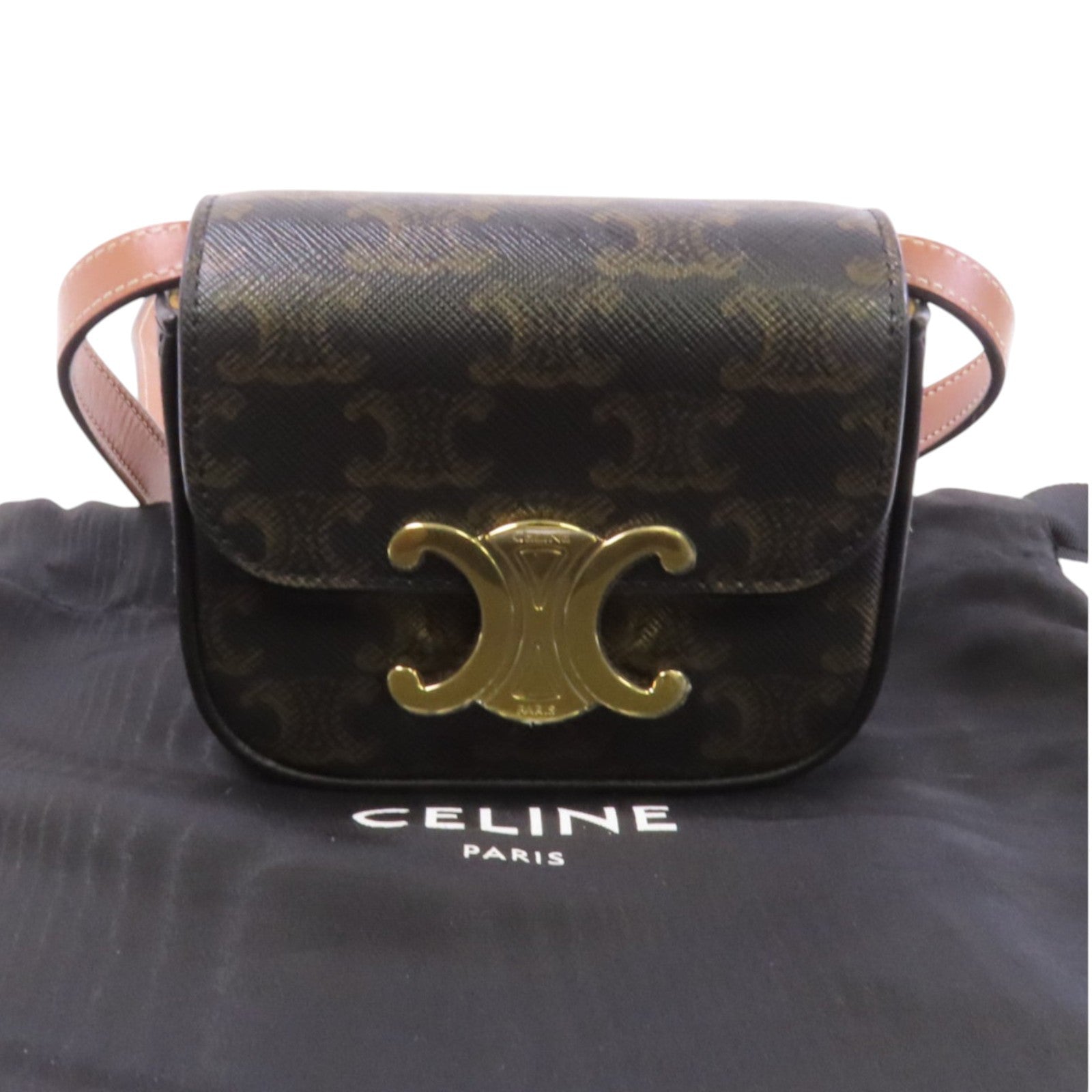 CELINE Trionphe帆布Mini Claude金扣肩背袋