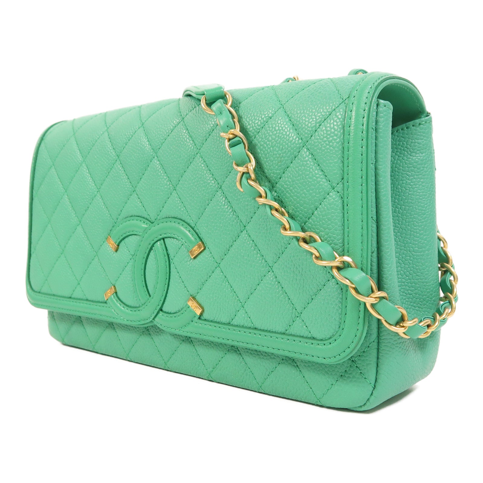 CHANEL 牛皮皮革Chain Shoulder金扣鏈帶肩背袋